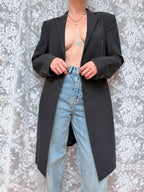 Vintage 1990s Hugo Boss Ladies Black Minimalist Overcoat Blazer