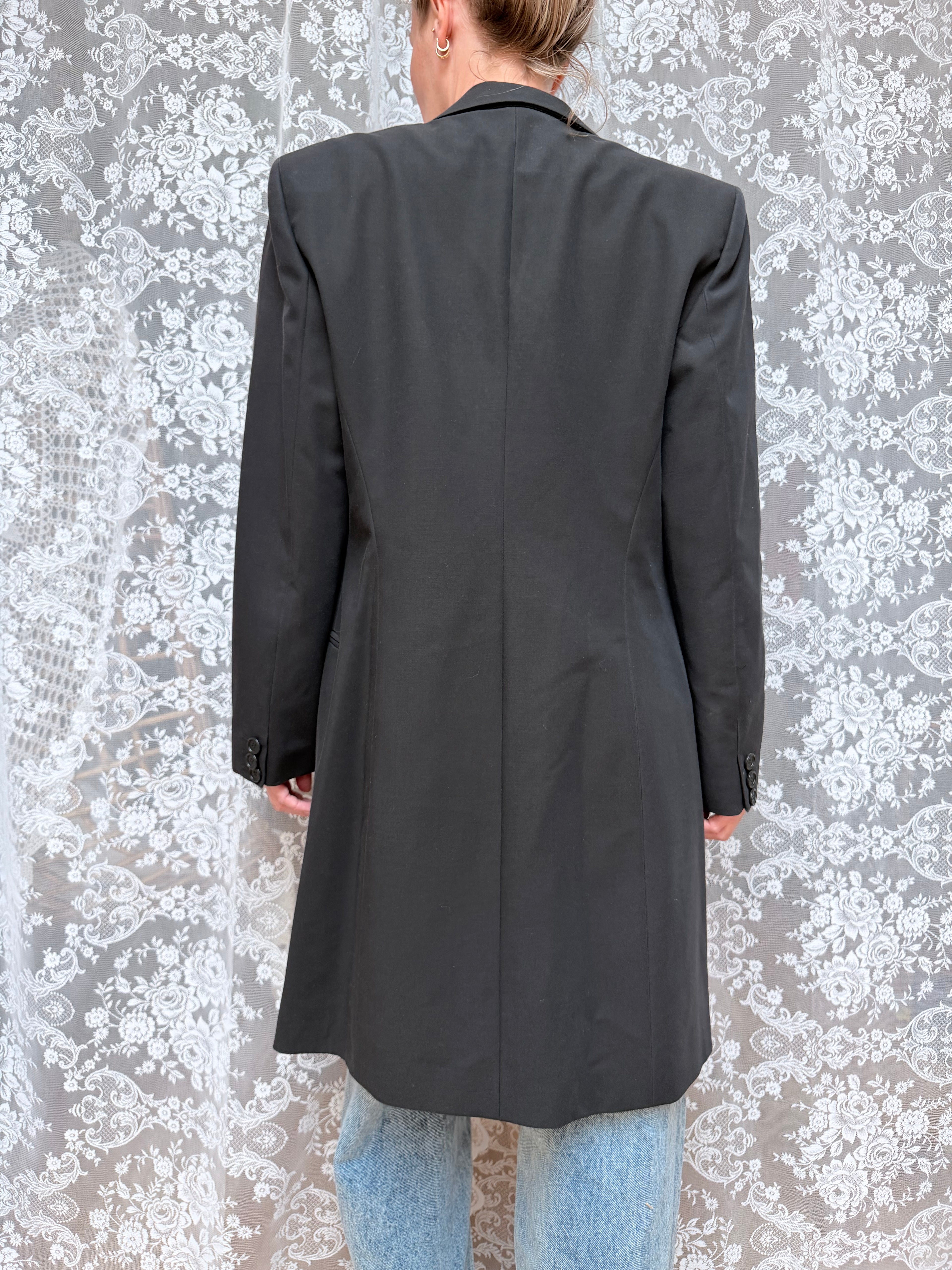 Vintage 1990s Hugo Boss Ladies Black Minimalist Overcoat Blazer