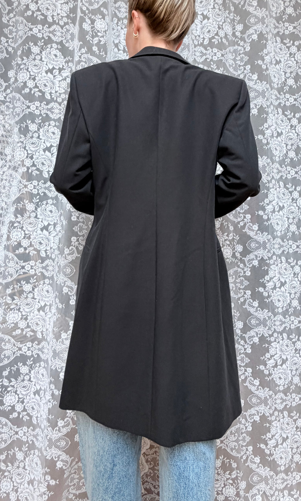 Vintage 1990s Hugo Boss Ladies Black Minimalist Overcoat Blazer