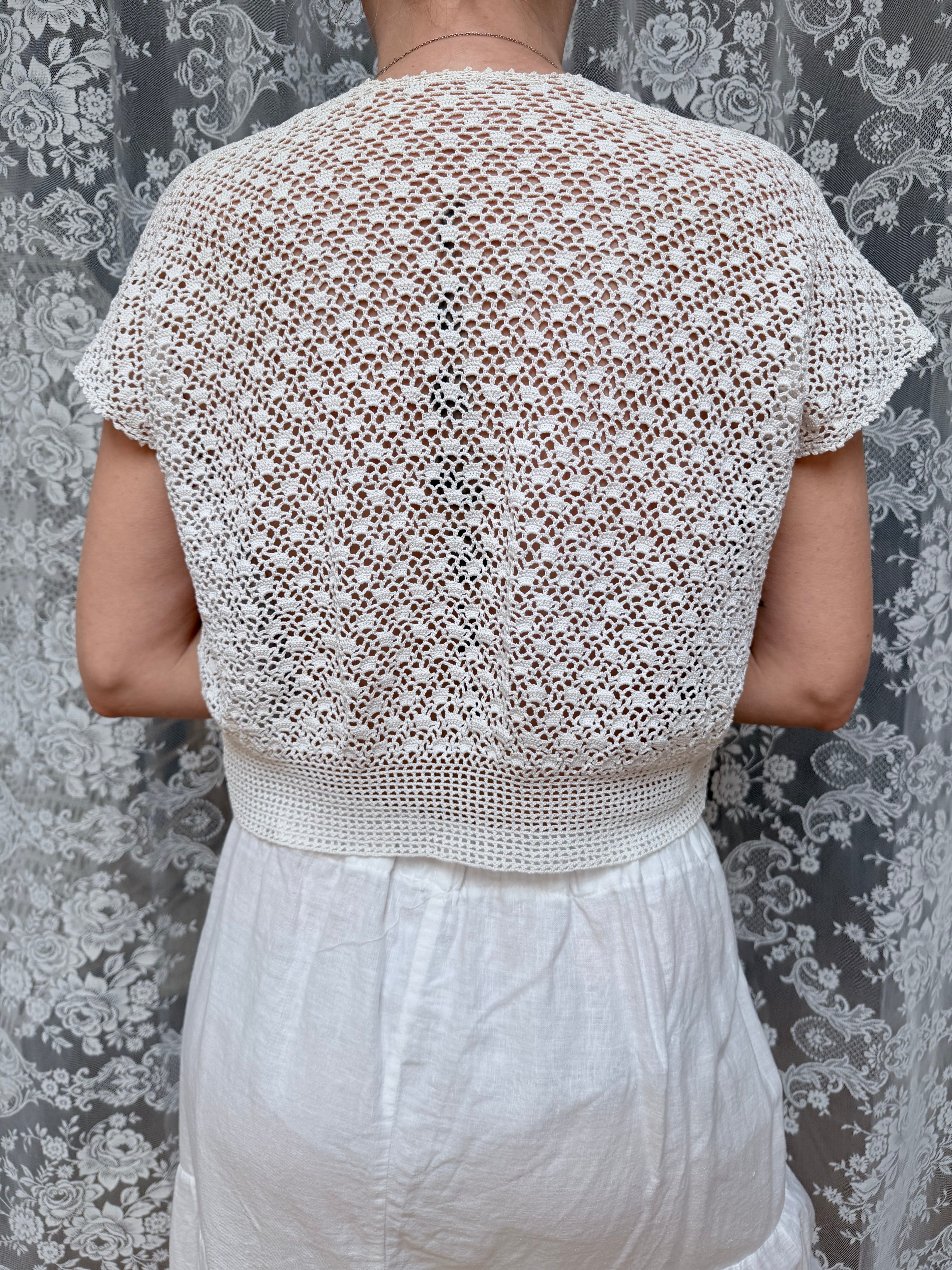 Vintage 1970s Crochet Cream Crop Top