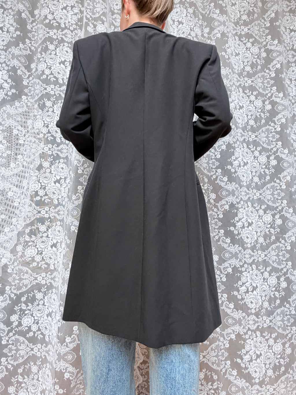 Vintage 1990s Hugo Boss Ladies Black Minimalist Overcoat Blazer