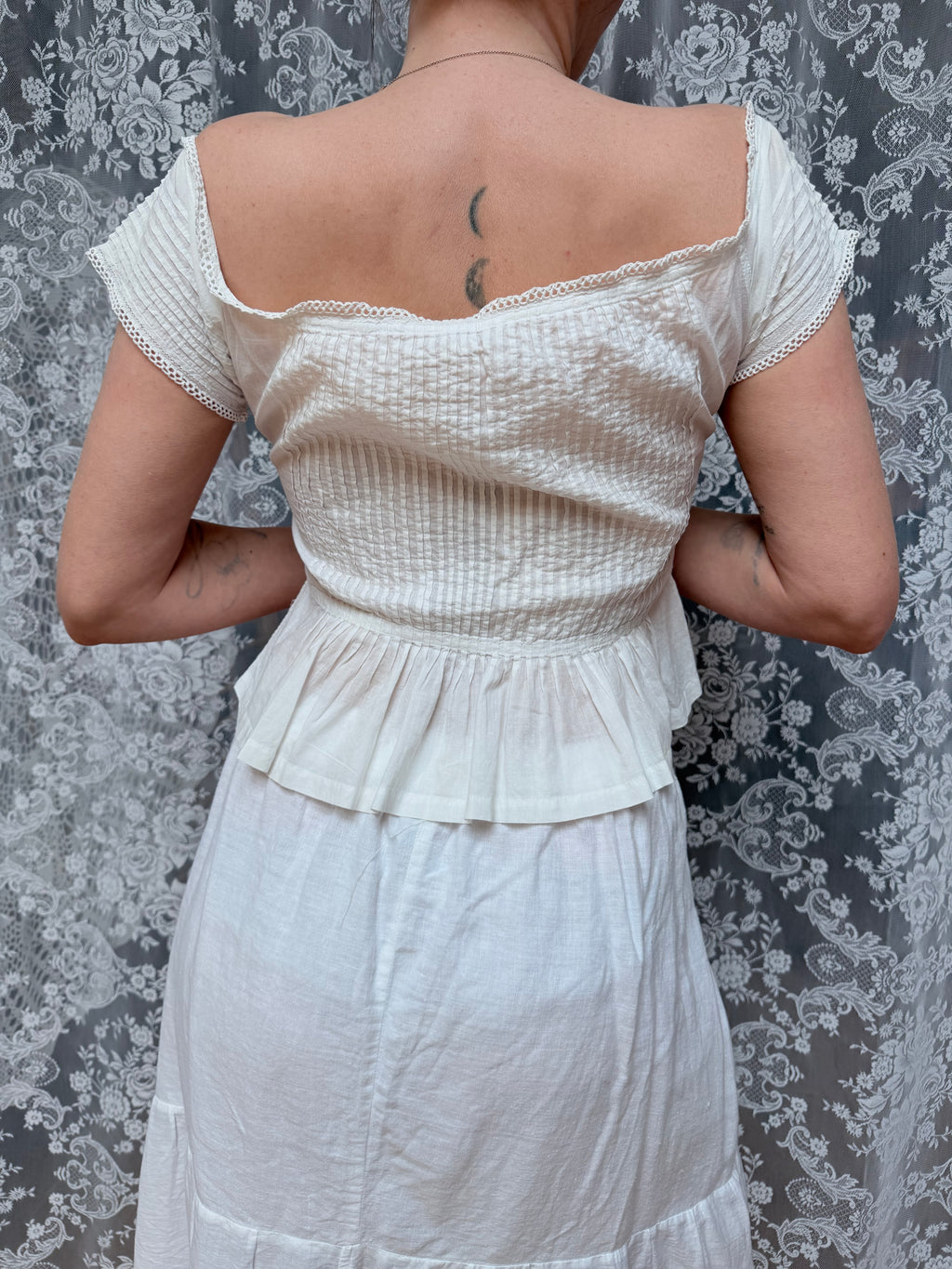 Milk Maid: Antique Peplum Cotton Crop Top