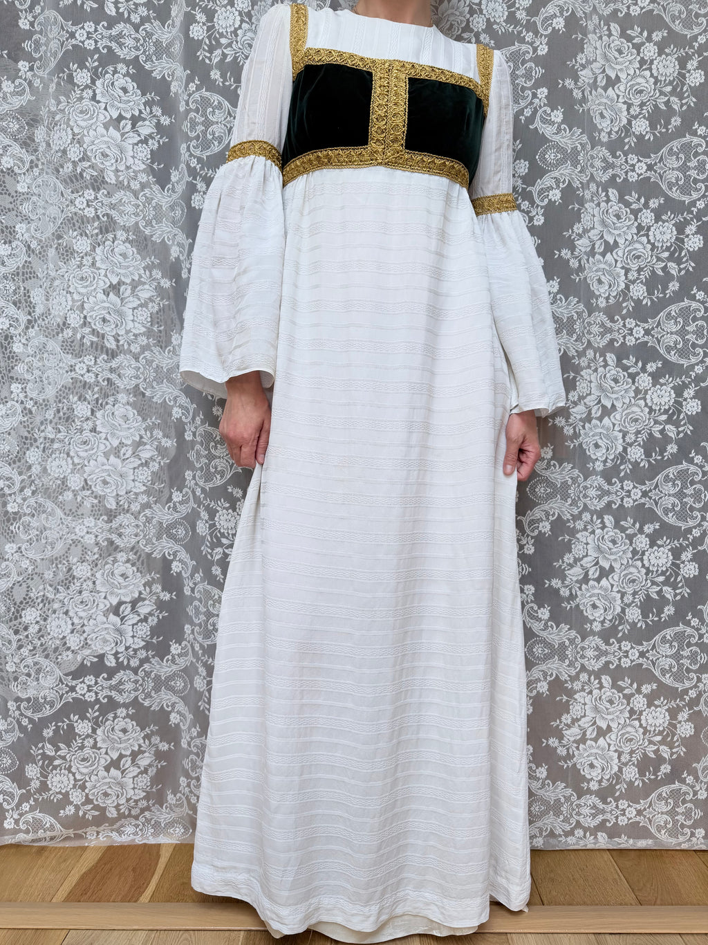 Vintage Quad 1970s Medieval Revival Folk Maxi Dress
