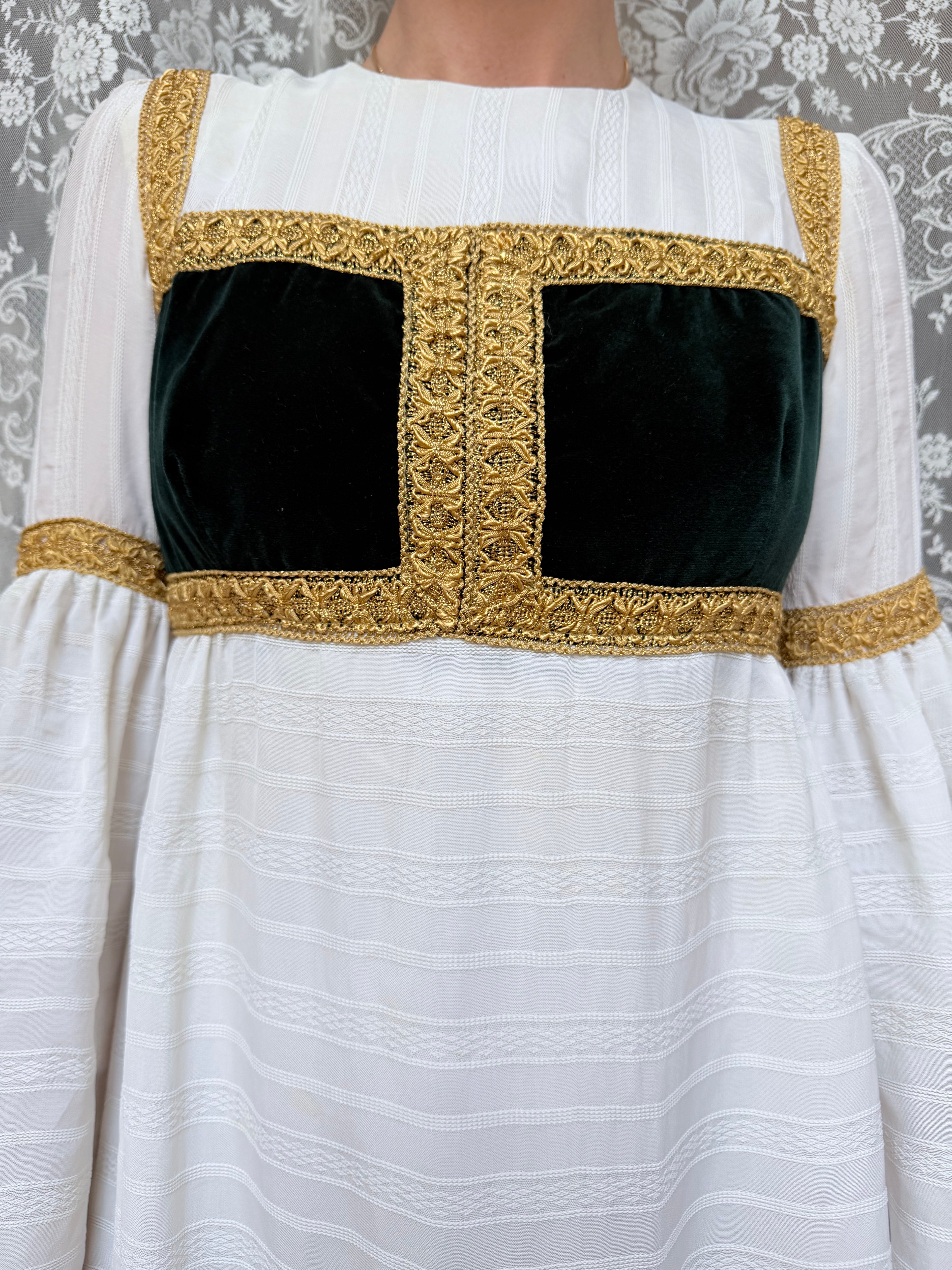 Vintage Quad 1970s Medieval Revival Folk Maxi Dress