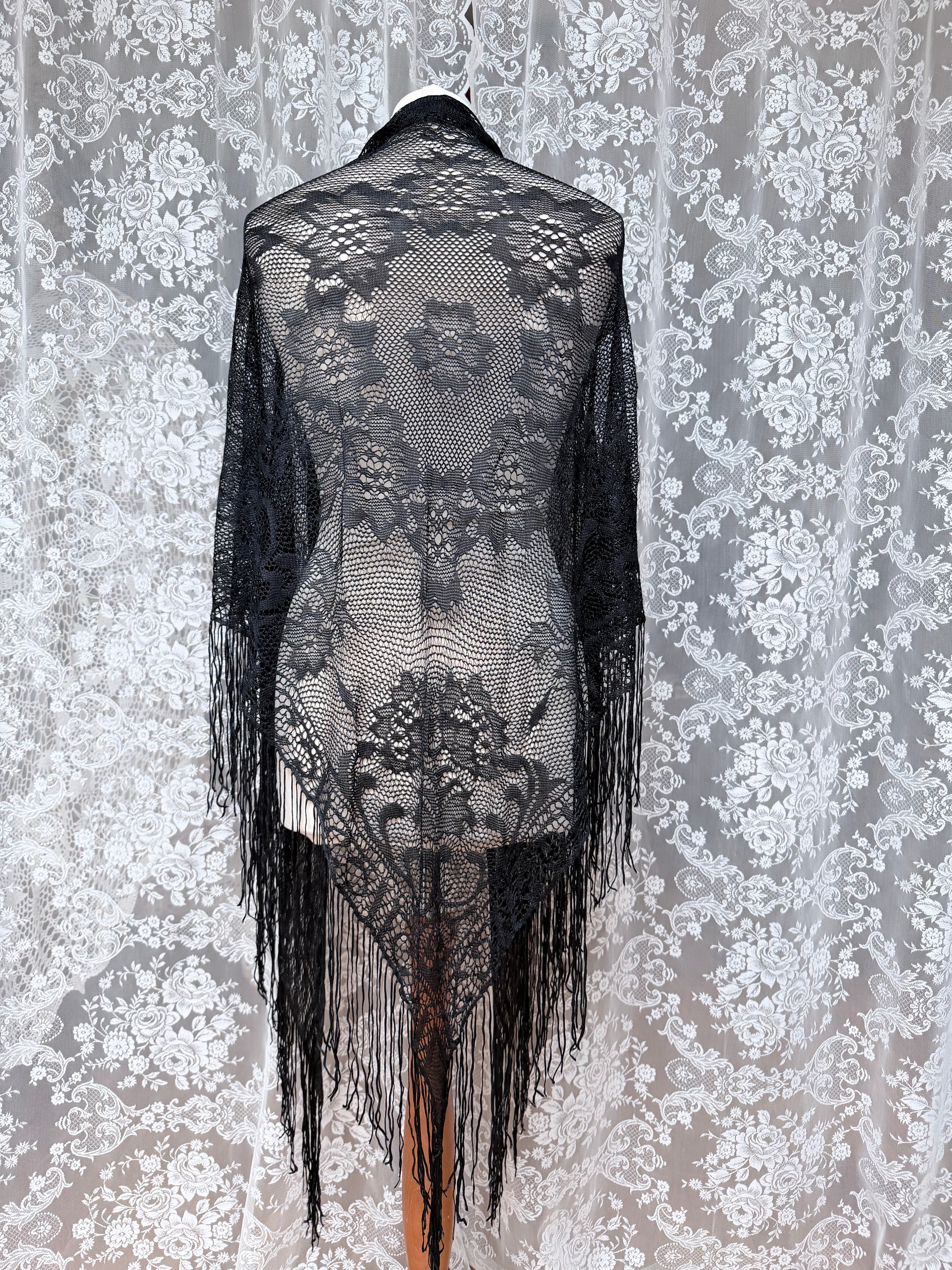 Sisters of the Moon: Vintage 1970s Black Crochet Stevie Nicks Shawl