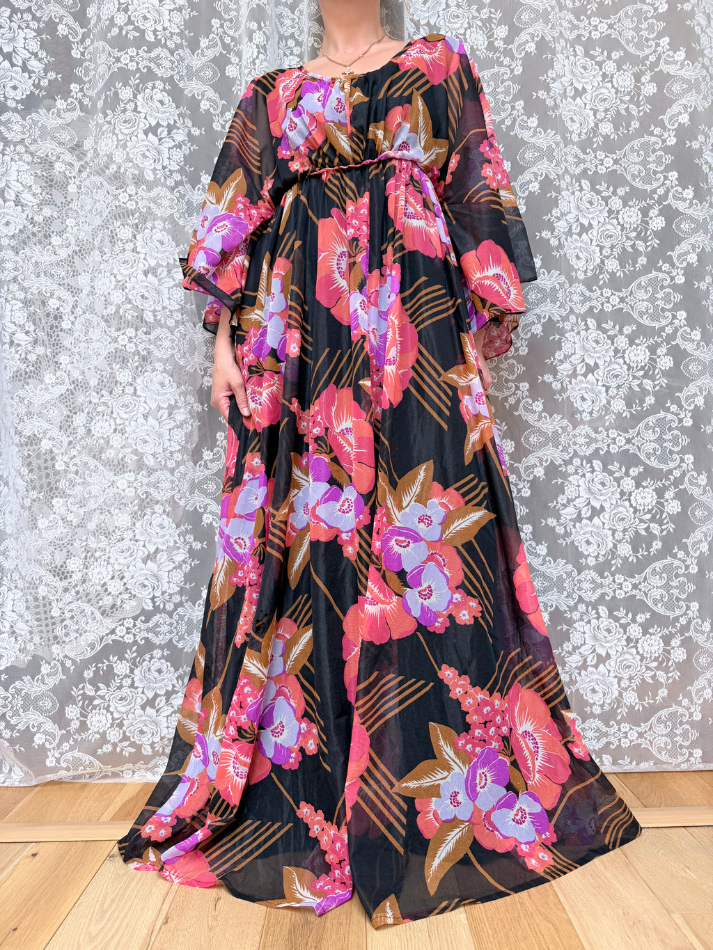 Rare Vintage 1970s 'Styled By Sylvan' Batwing Cape Dress