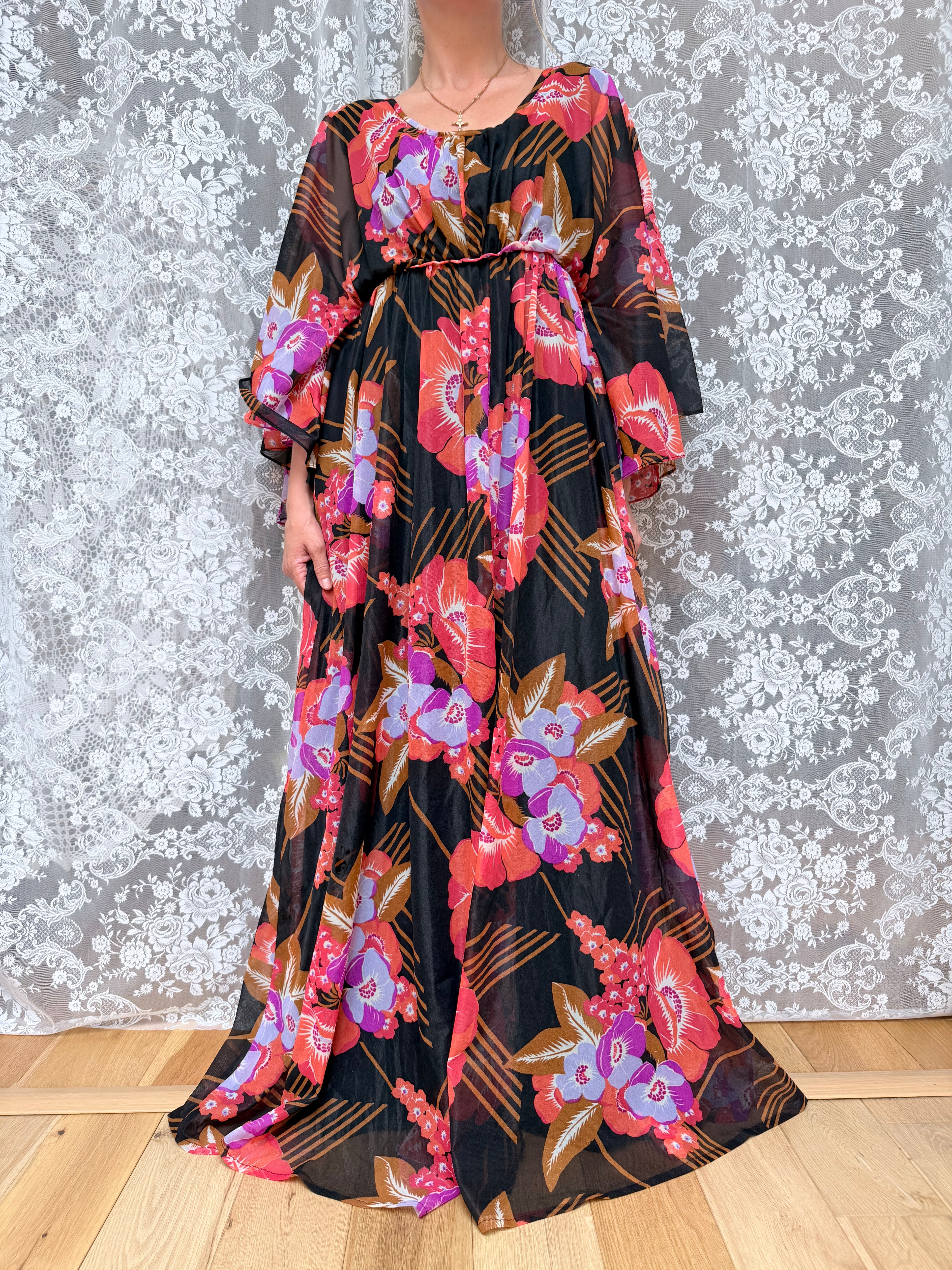 Rare Vintage 1970s 'Styled By Sylvan' Batwing Cape Dress