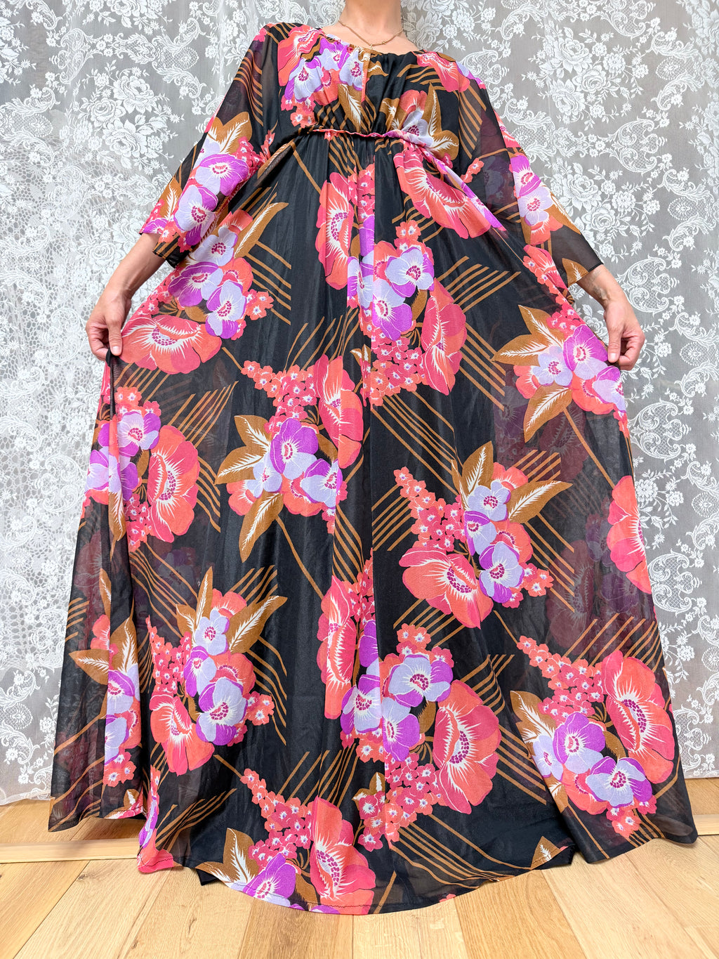 Rare Vintage 1970s 'Styled By Sylvan' Batwing Cape Dress