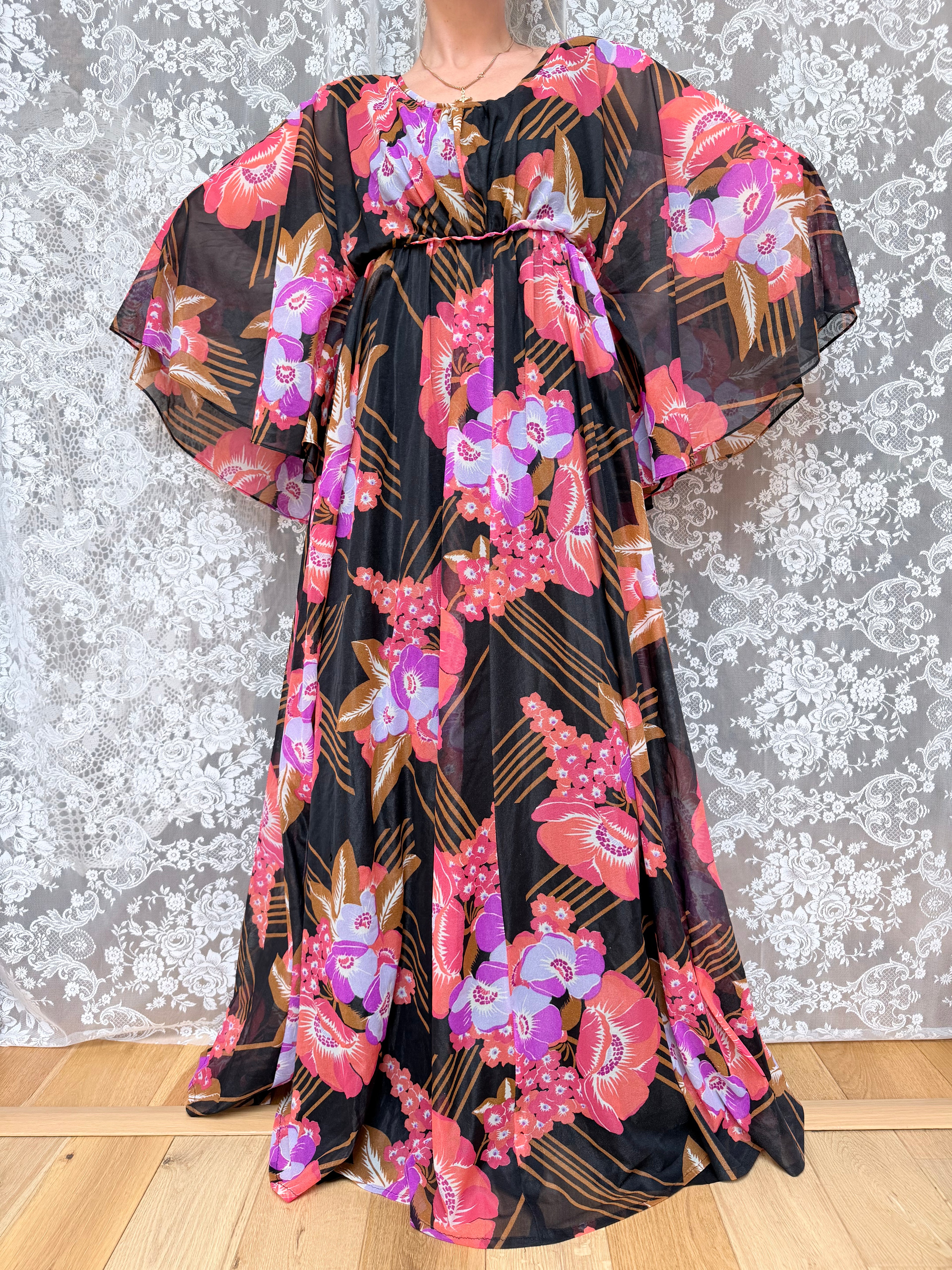Rare Vintage 1970s 'Styled By Sylvan' Batwing Cape Dress
