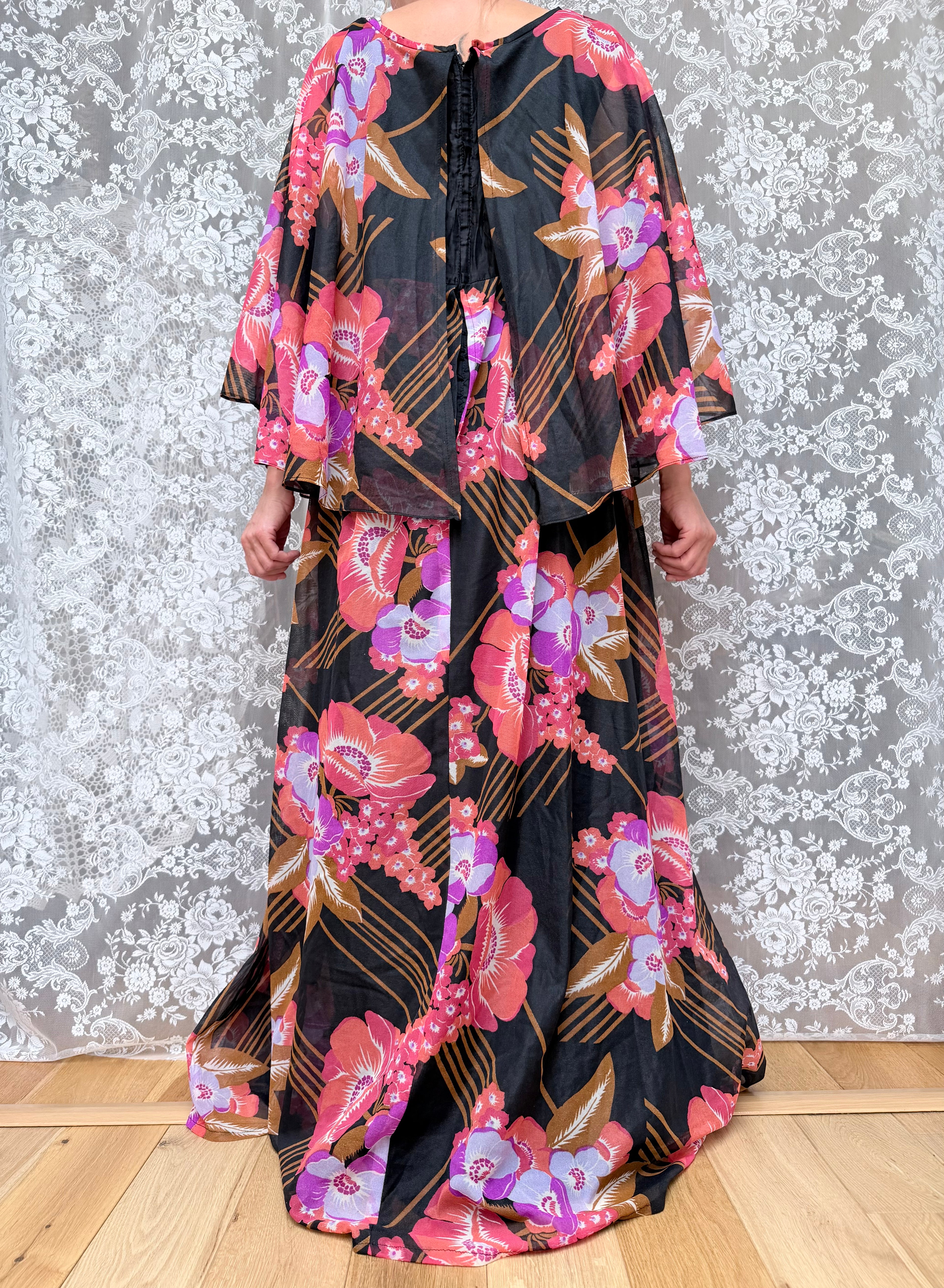 Rare Vintage 1970s 'Styled By Sylvan' Batwing Cape Dress