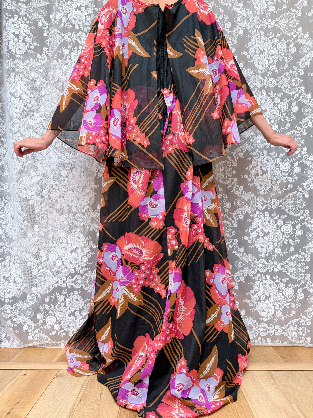 Rare Vintage 1970s 'Styled By Sylvan' Batwing Cape Dress