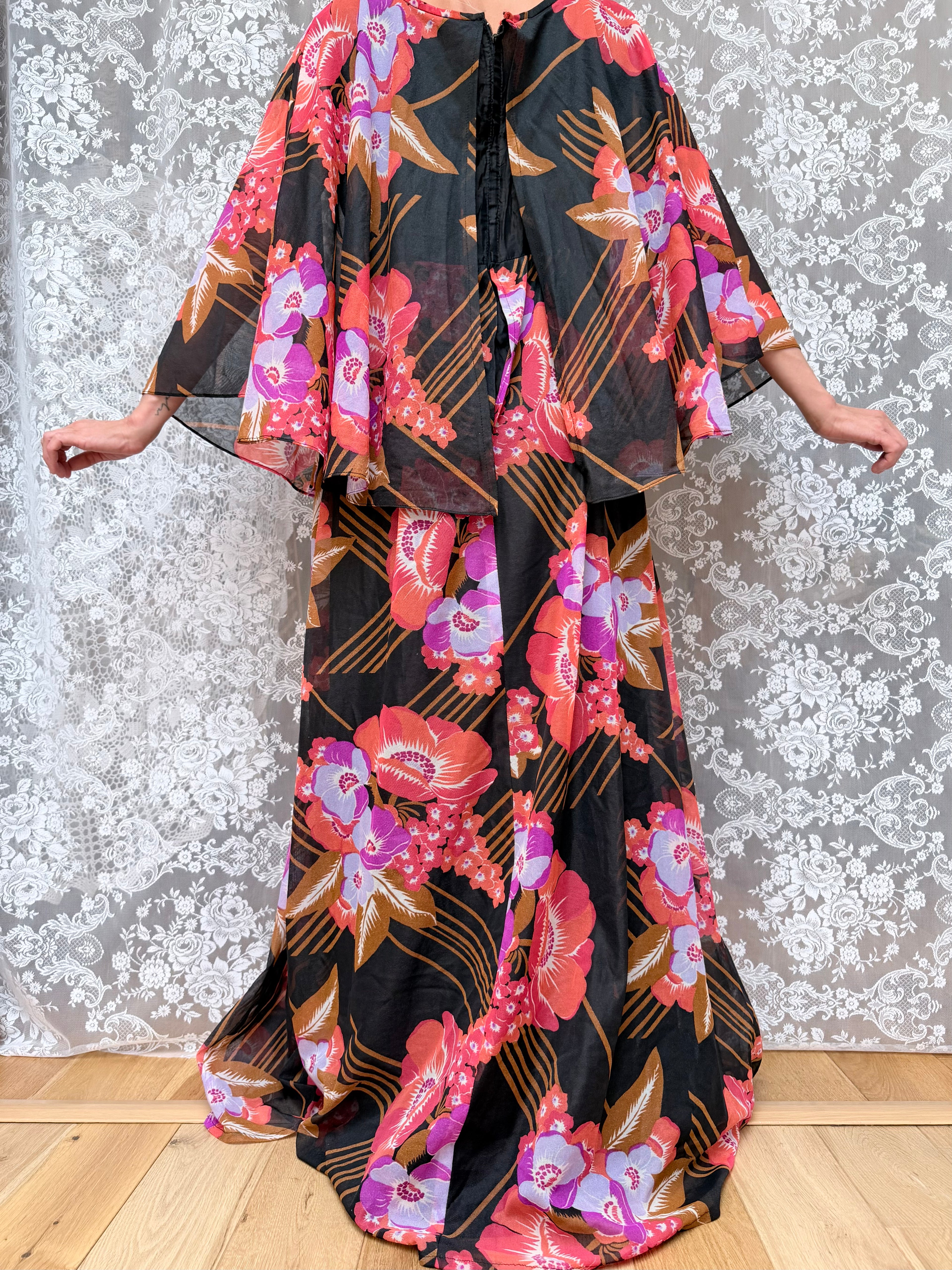 Rare Vintage 1970s 'Styled By Sylvan' Batwing Cape Dress