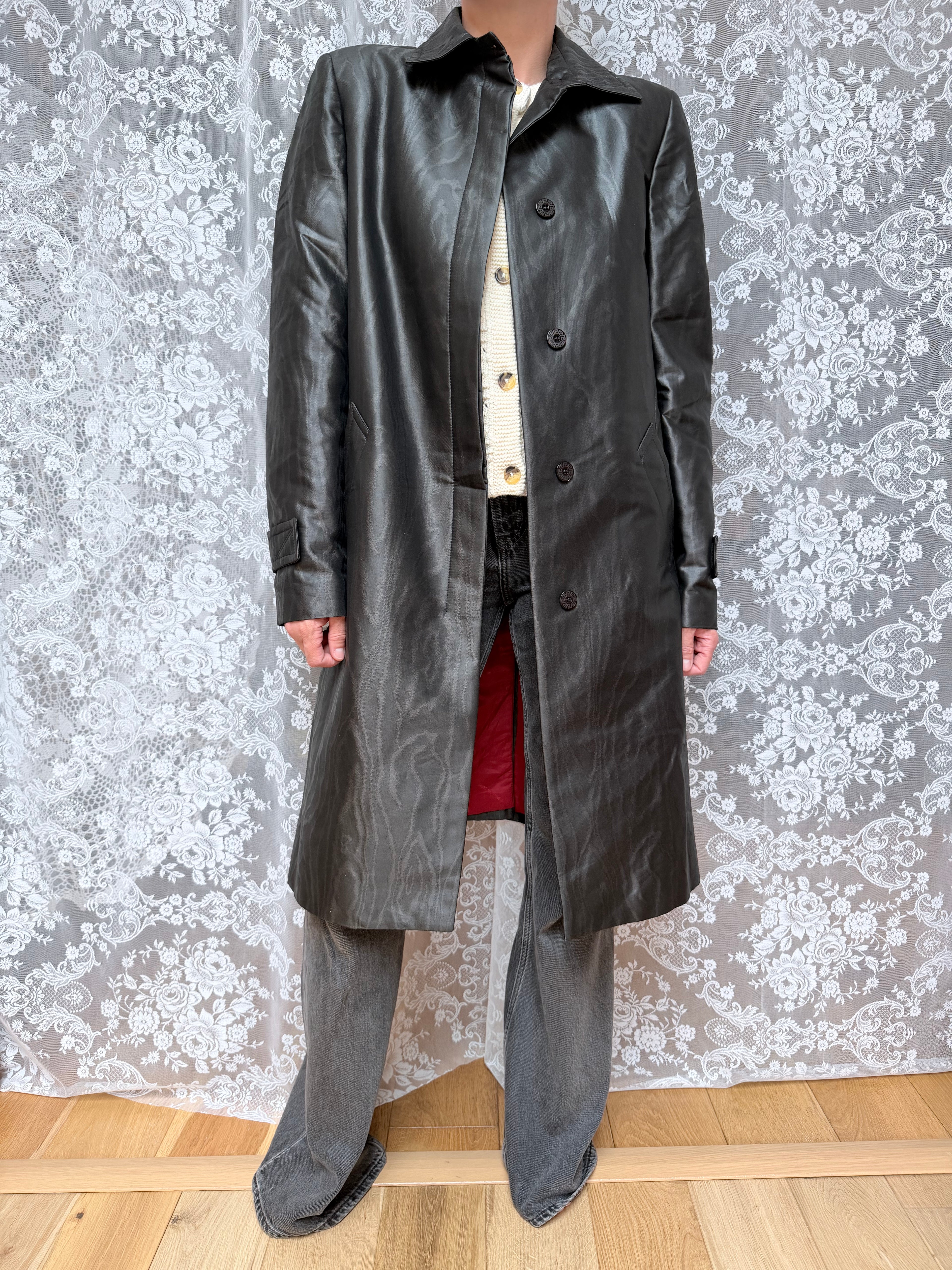 Vintage 1990s Versace Jeans Couture Minimalist Black Trench Coat