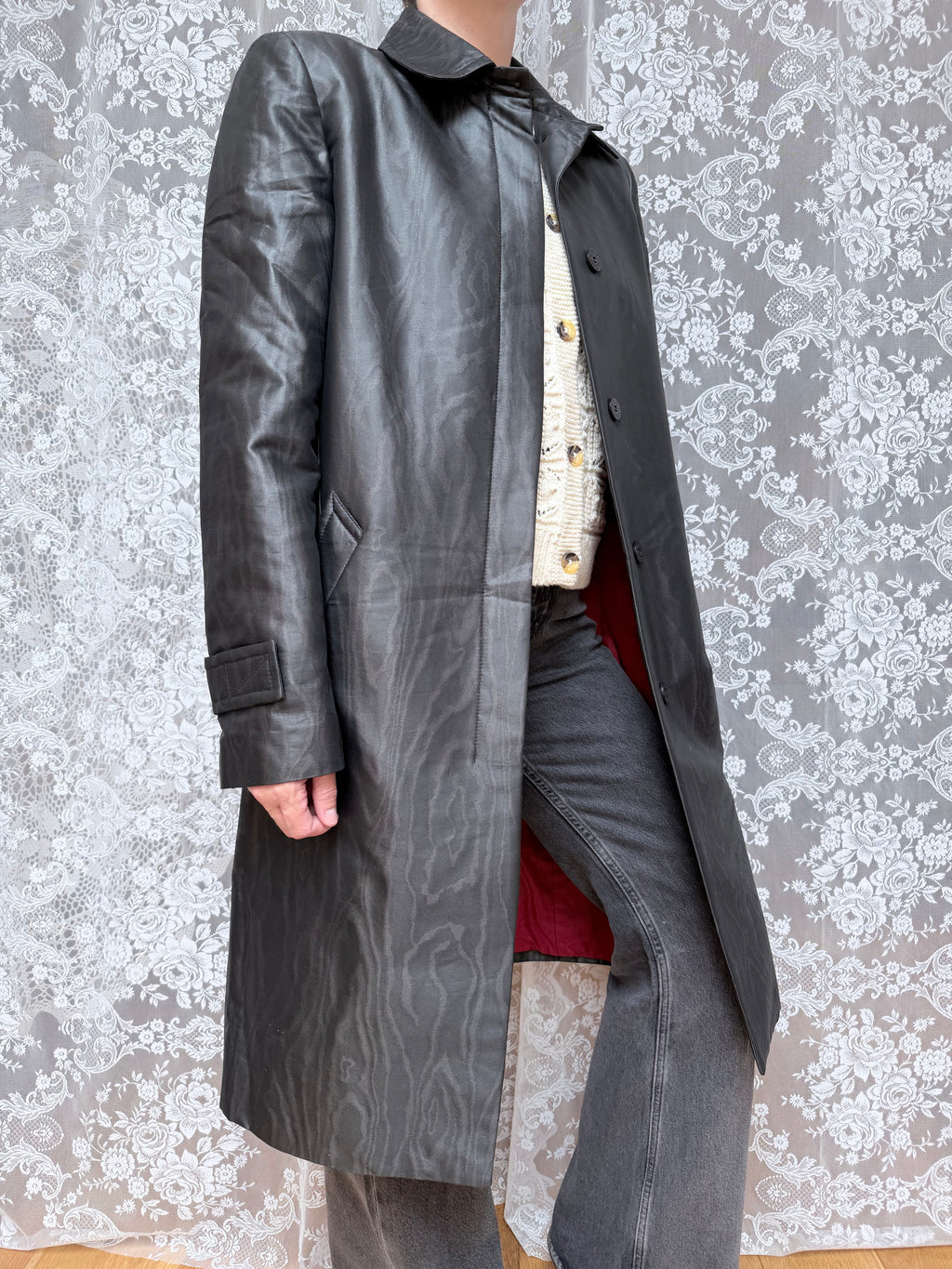 Vintage 1990s Versace Jeans Couture Minimalist Black Trench Coat