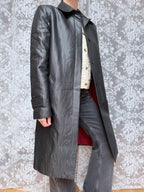 Vintage 1990s Versace Jeans Couture Minimalist Black Trench Coat