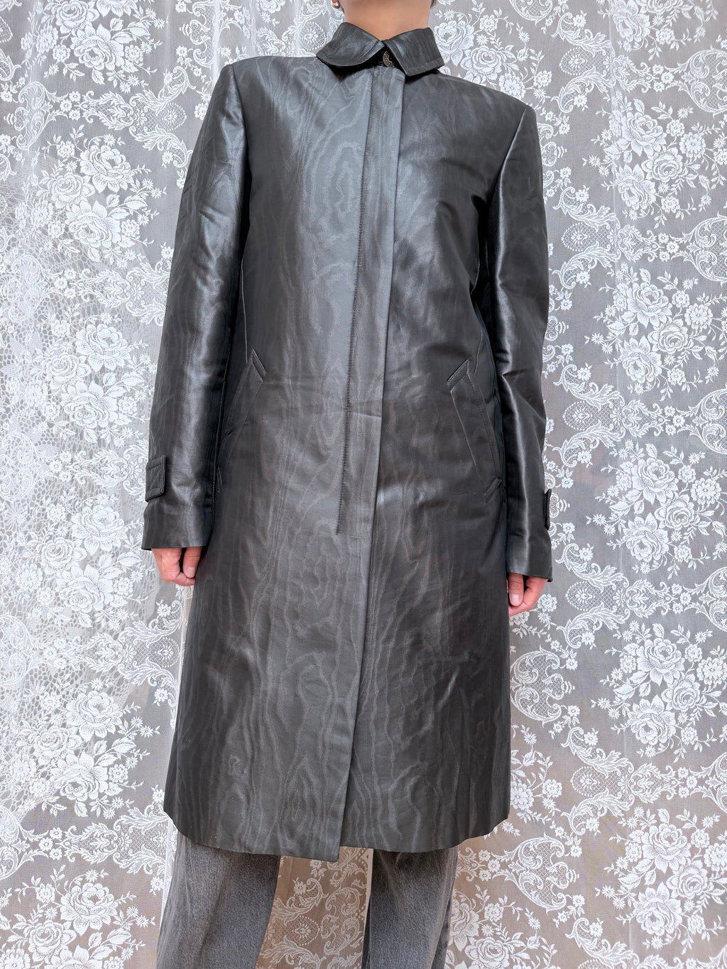 Vintage 1990s Versace Jeans Couture Minimalist Black Trench Coat