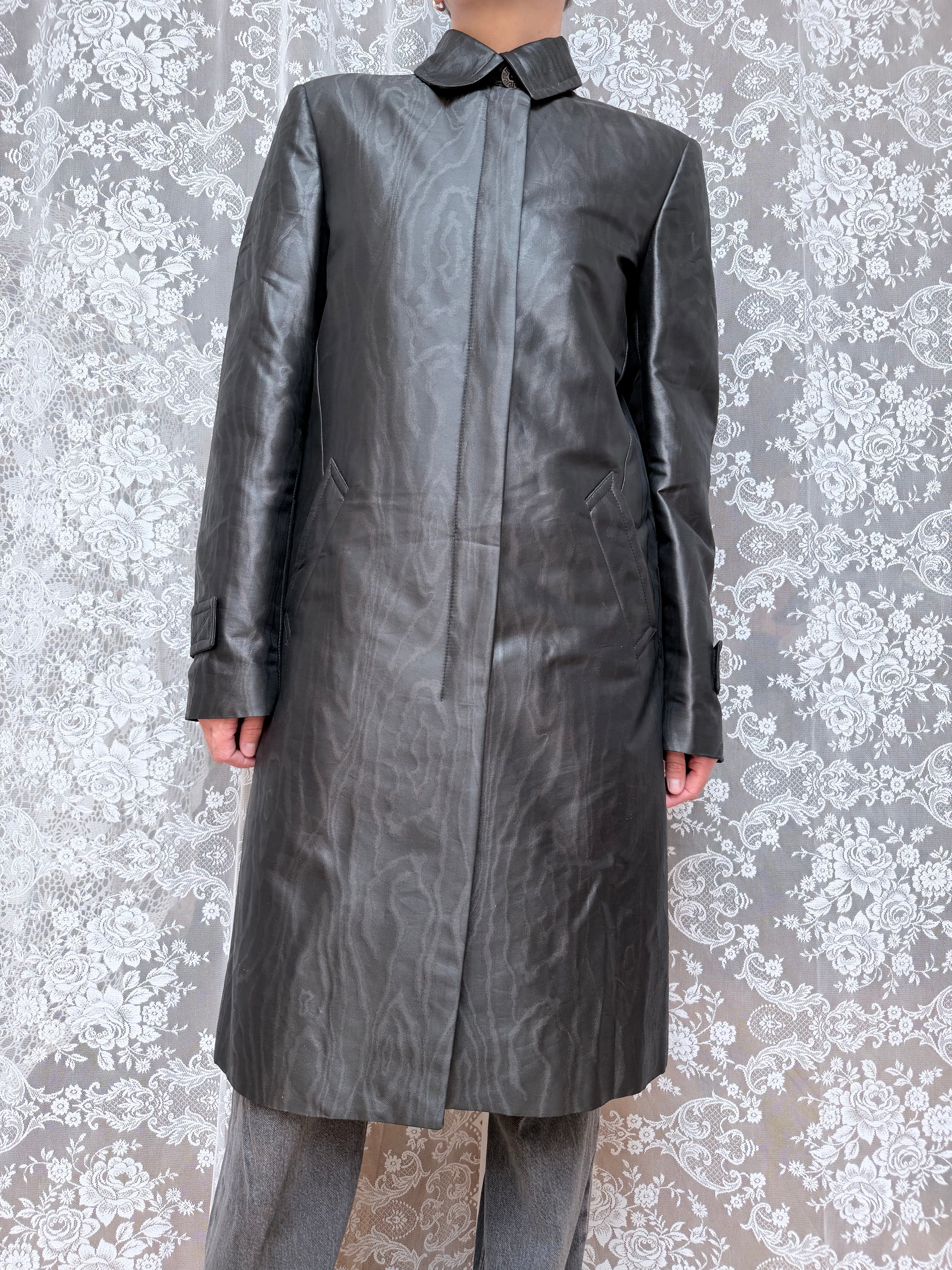 Vintage 1990s Versace Jeans Couture Minimalist Black Trench Coat