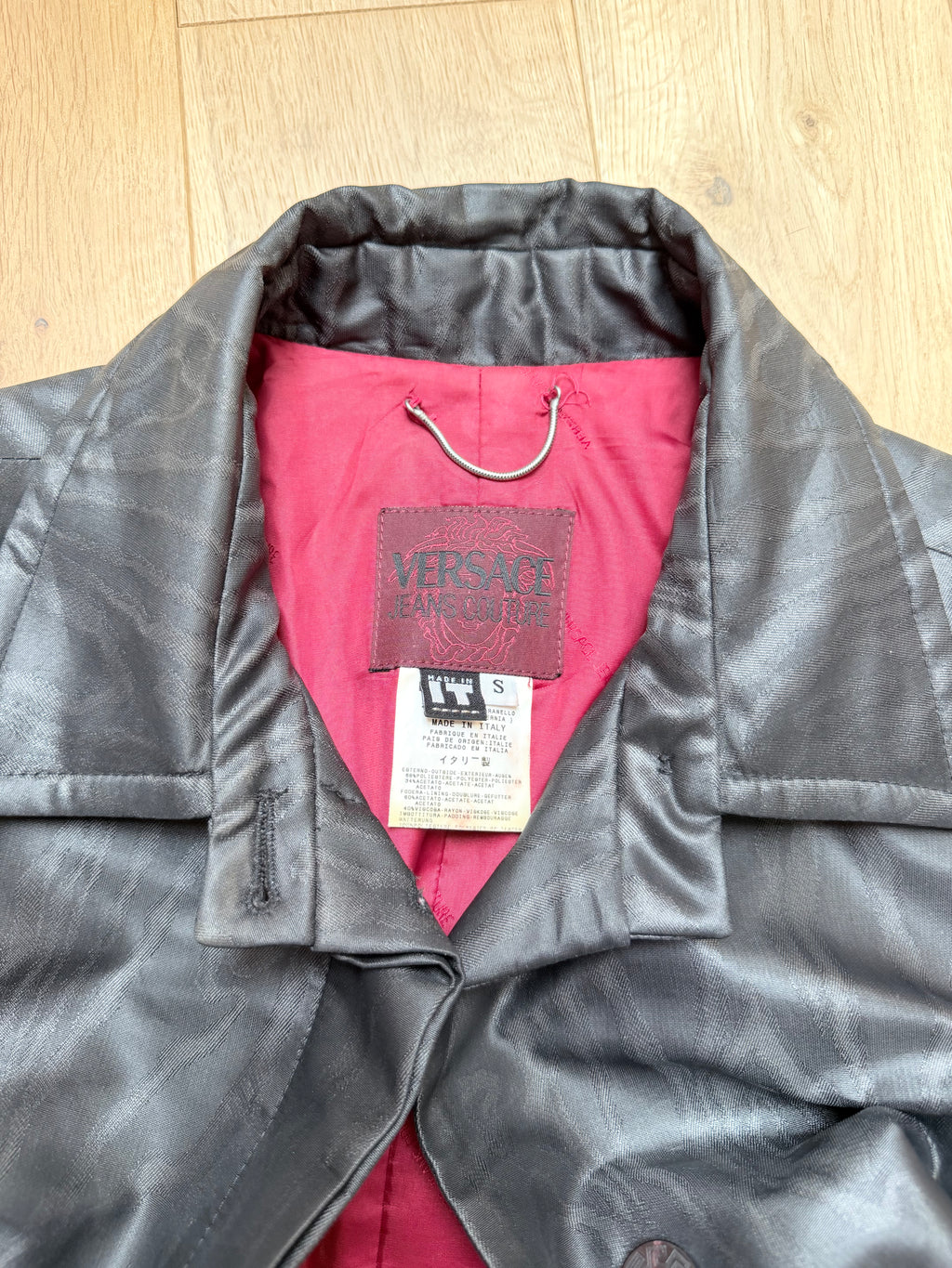 Vintage 1990s Versace Jeans Couture Minimalist Black Trench Coat
