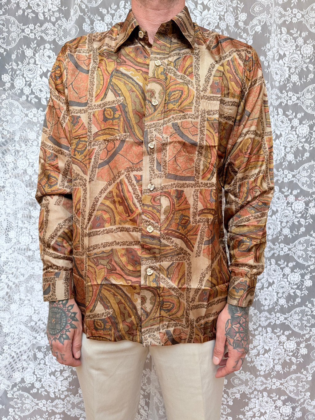 Vintage Deadstock 1980s Paisley Silk Slim Shirt