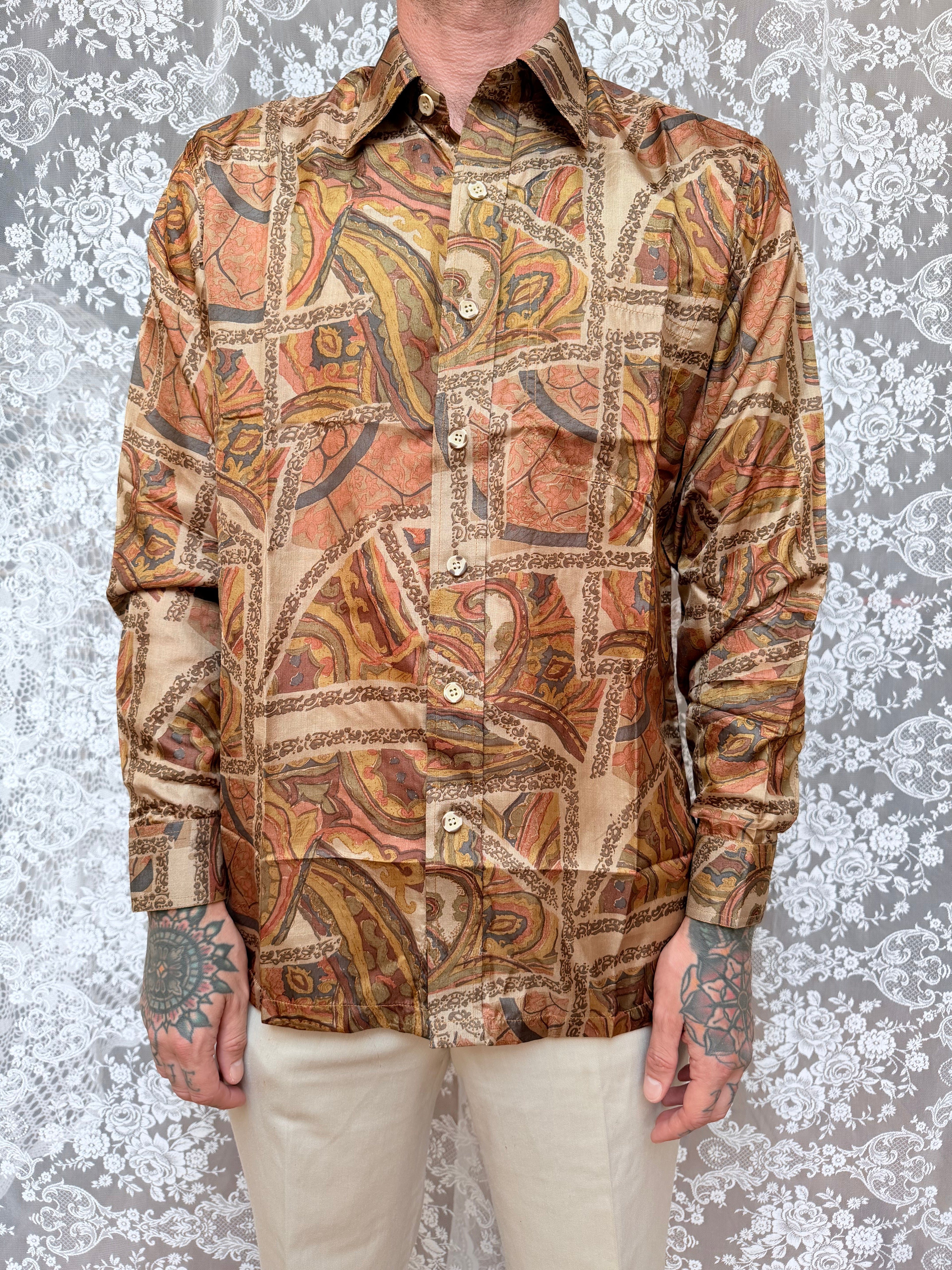 Vintage Deadstock 1980s Paisley Silk Slim Shirt