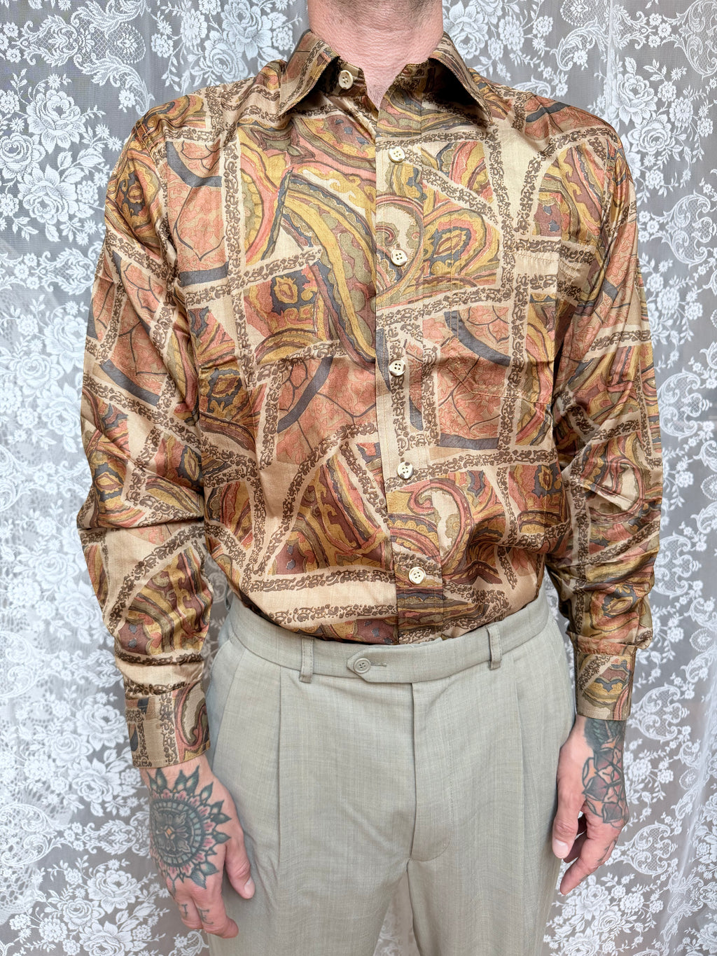 Vintage Deadstock 1980s Paisley Silk Slim Shirt