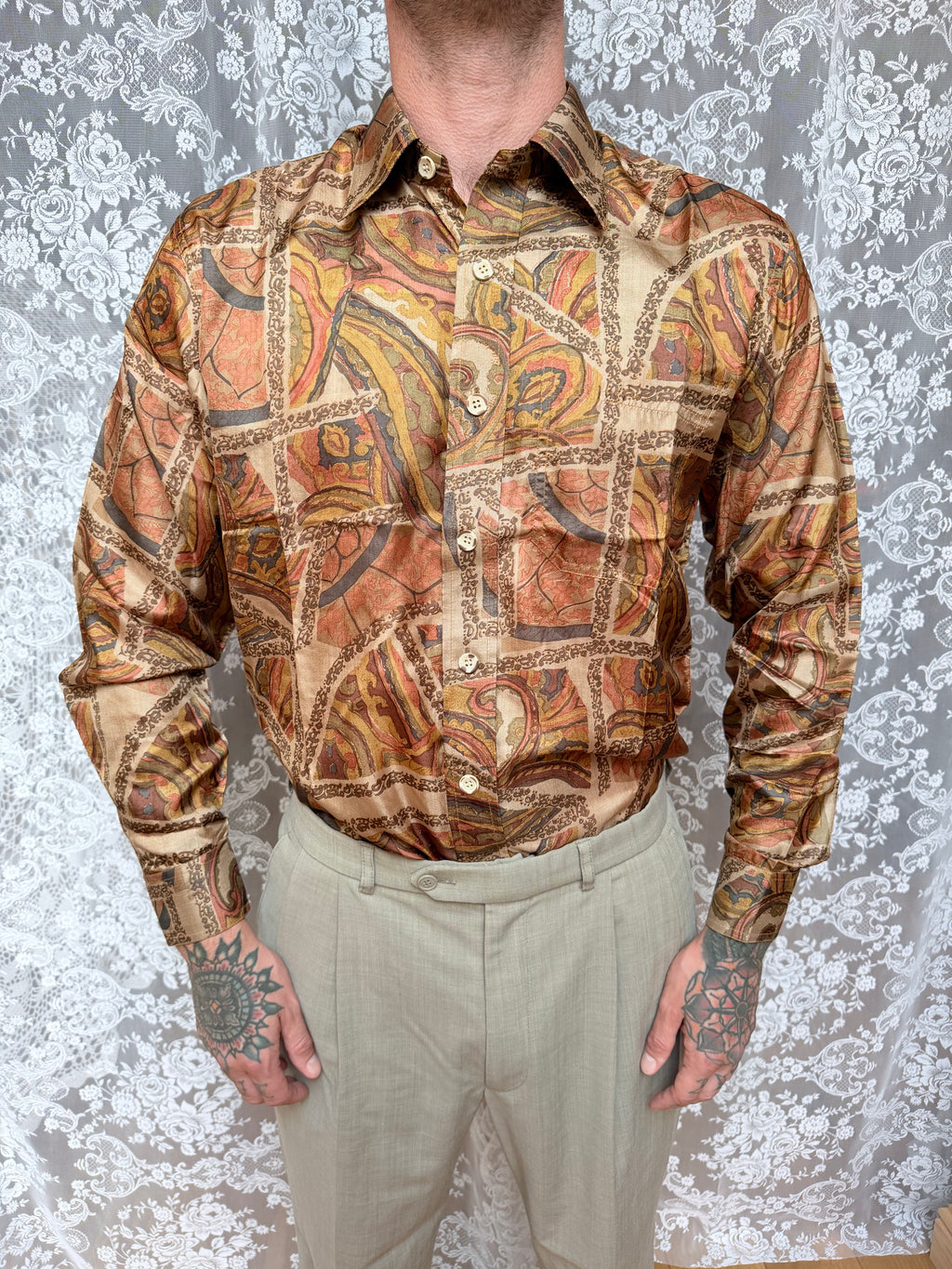 Vintage Deadstock 1980s Paisley Silk Slim Shirt