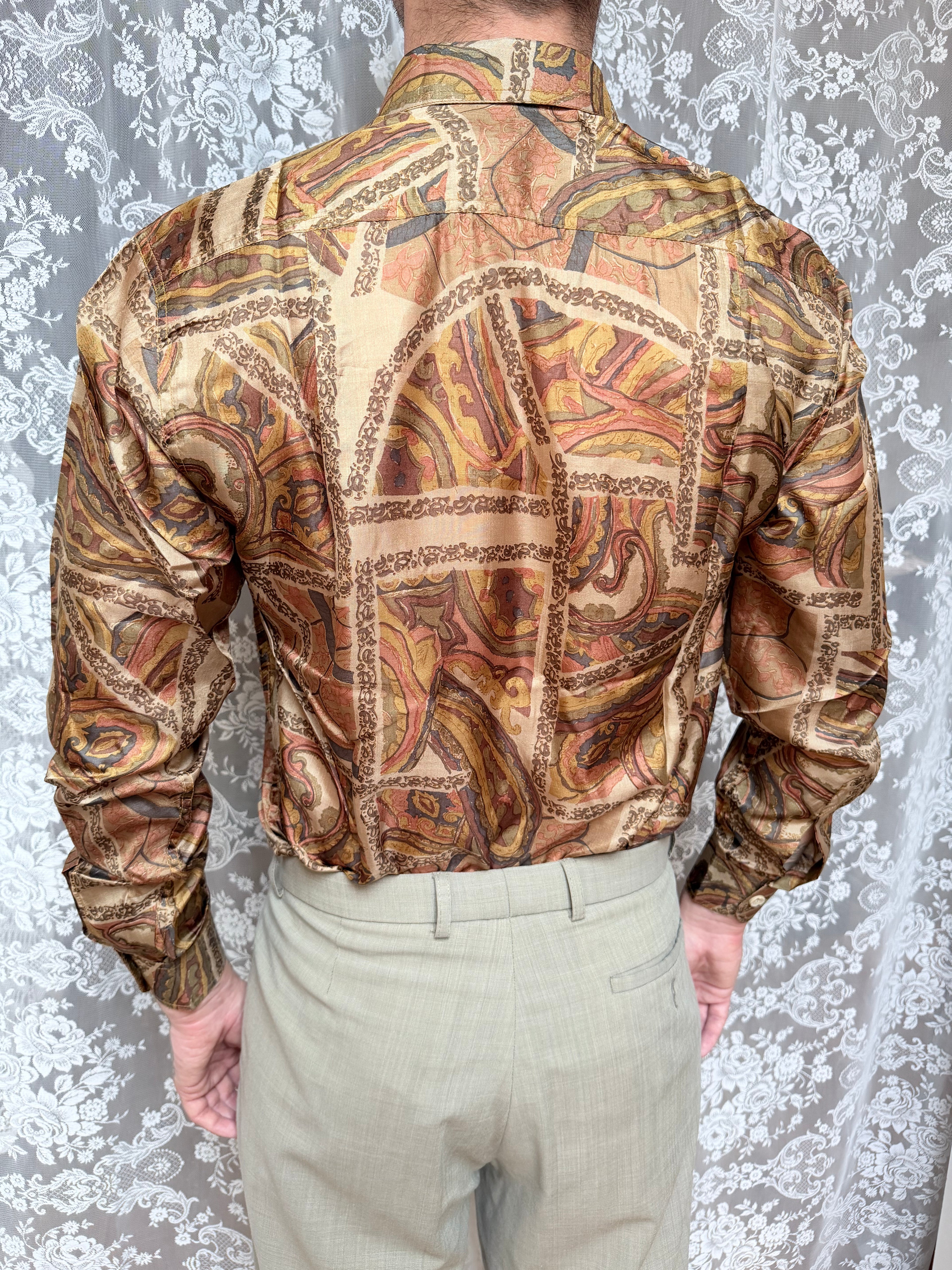 Vintage Deadstock 1980s Paisley Silk Slim Shirt