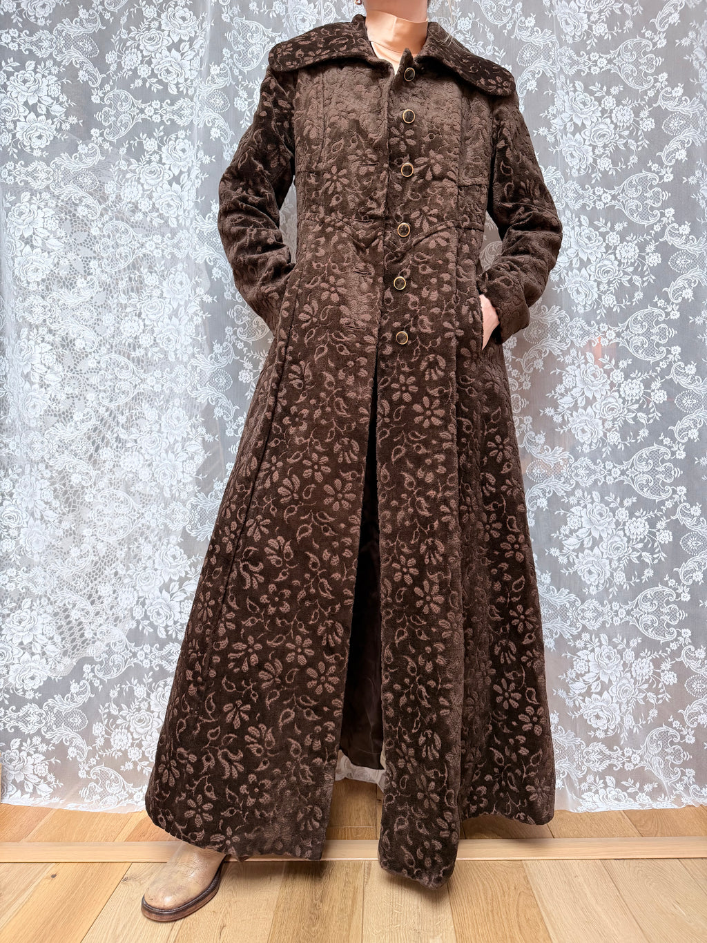 Beautiful Vintage 1960s Heavy Velvet Carpet Coat with Dagger Collar | Elgee of London