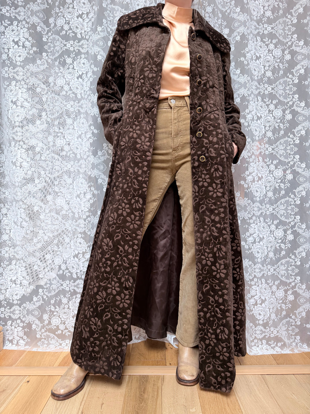 Beautiful Vintage 1960s Heavy Velvet Carpet Coat with Dagger Collar | Elgee of London