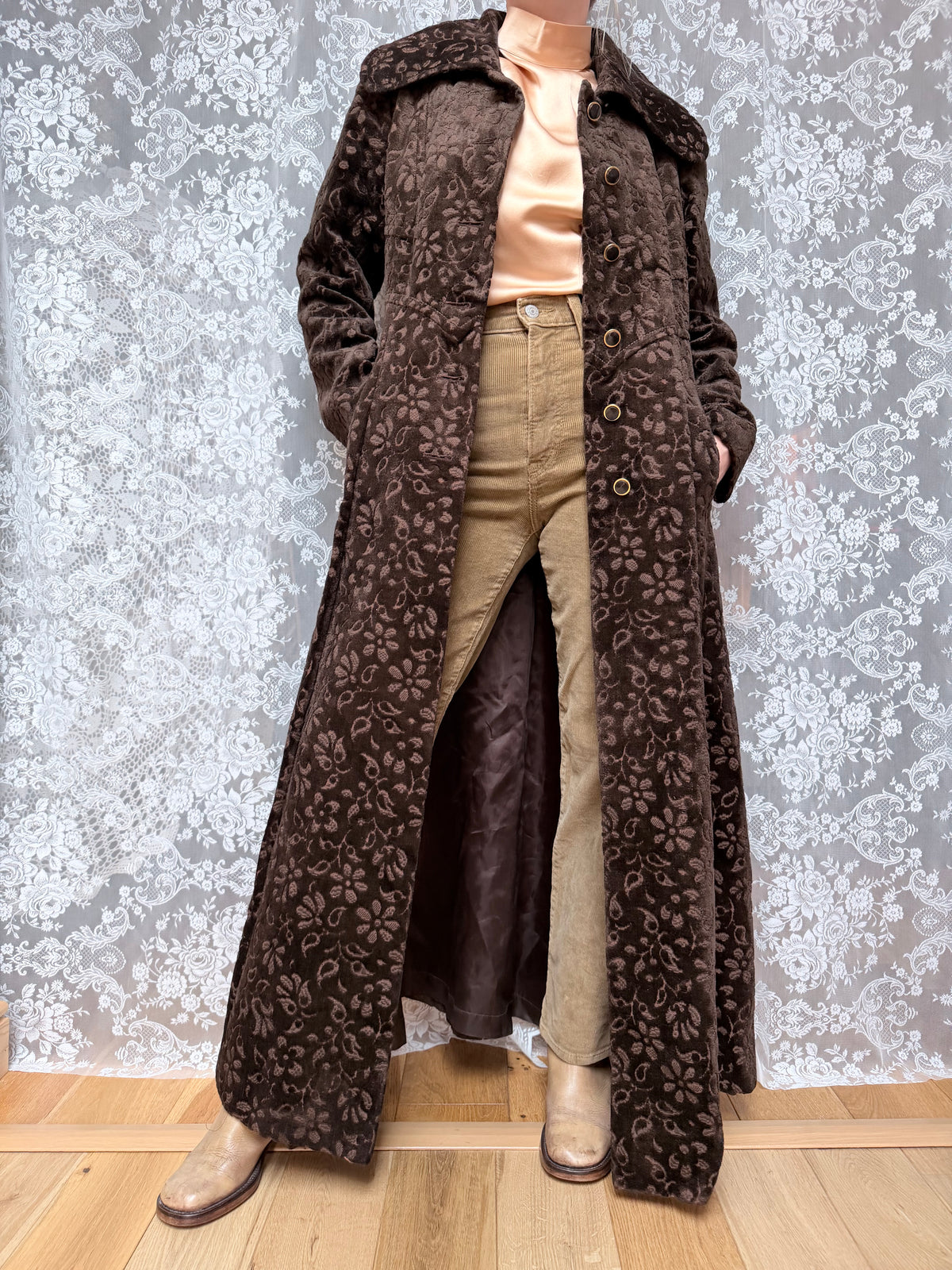Beautiful Vintage 1960s Heavy Velvet Carpet Coat with Dagger Collar | Elgee of London