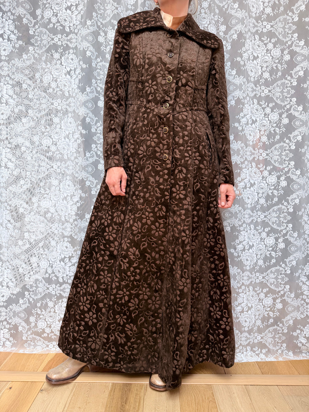 Beautiful Vintage 1960s Heavy Velvet Carpet Coat with Dagger Collar | Elgee of London