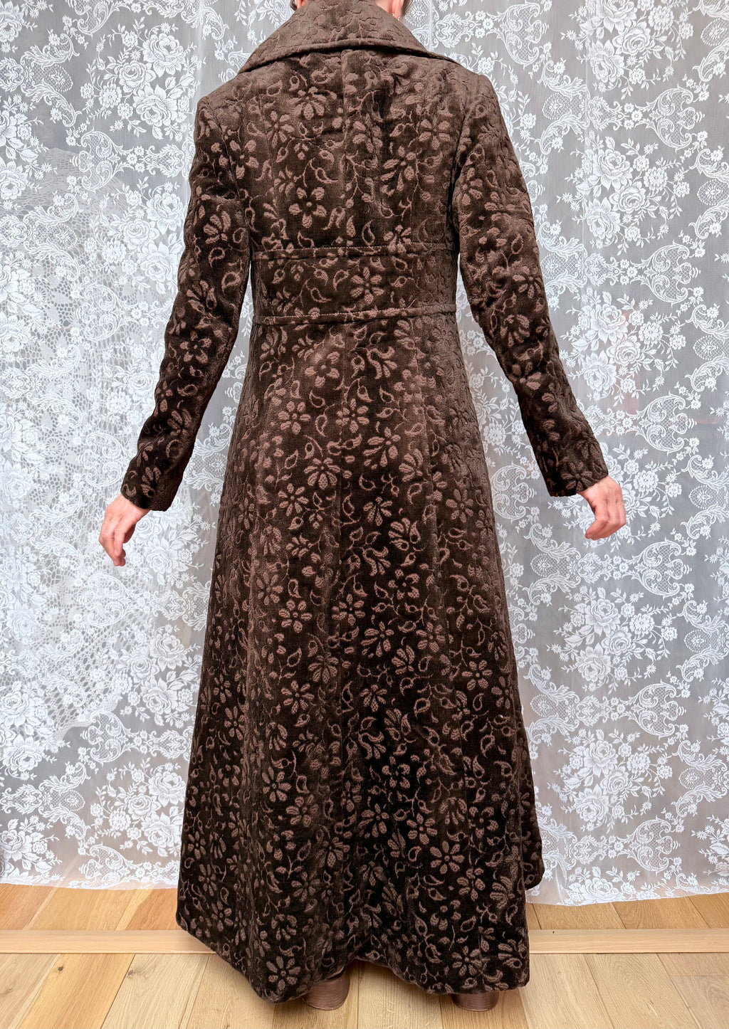 Beautiful Vintage 1960s Heavy Velvet Carpet Coat with Dagger Collar | Elgee of London