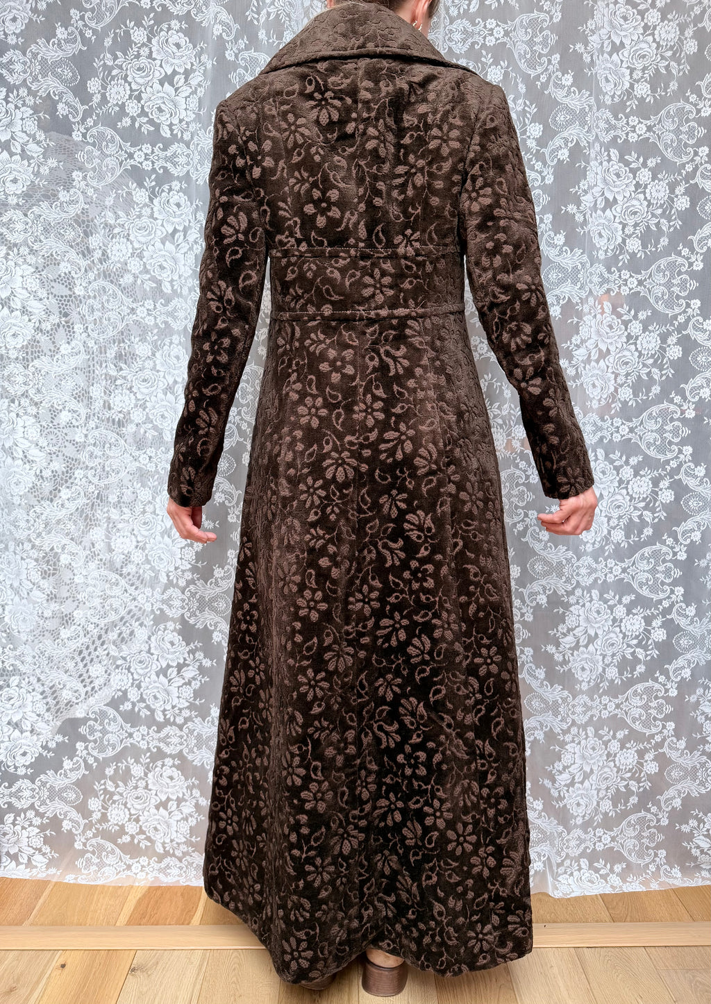 Beautiful Vintage 1960s Heavy Velvet Carpet Coat with Dagger Collar | Elgee of London