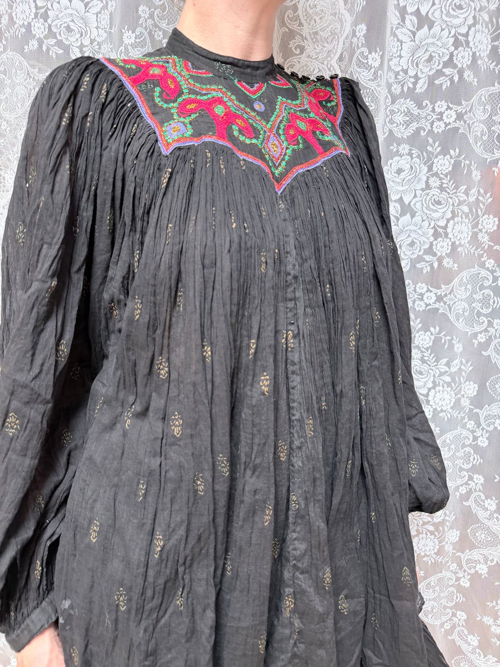 Rare 1970s French Connection Boho Embroidered Cotton Harem Two Piece