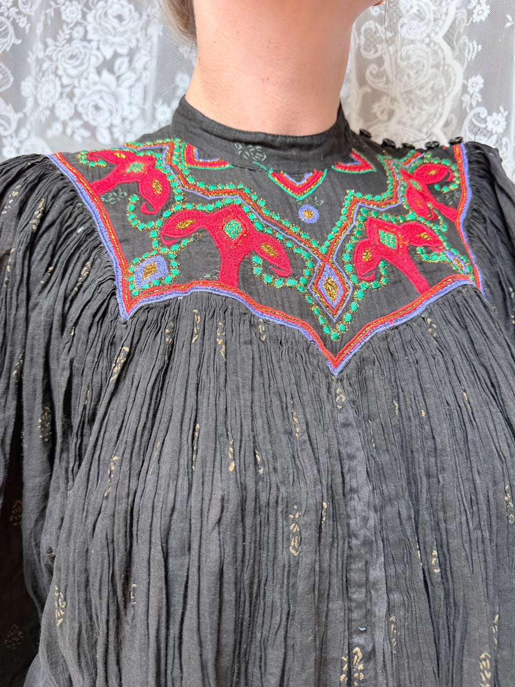 Rare 1970s French Connection Boho Embroidered Cotton Harem Two Piece
