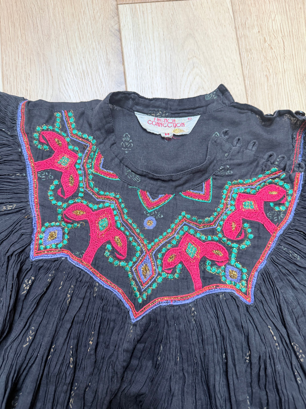 Rare 1970s French Connection Boho Embroidered Cotton Harem Two Piece