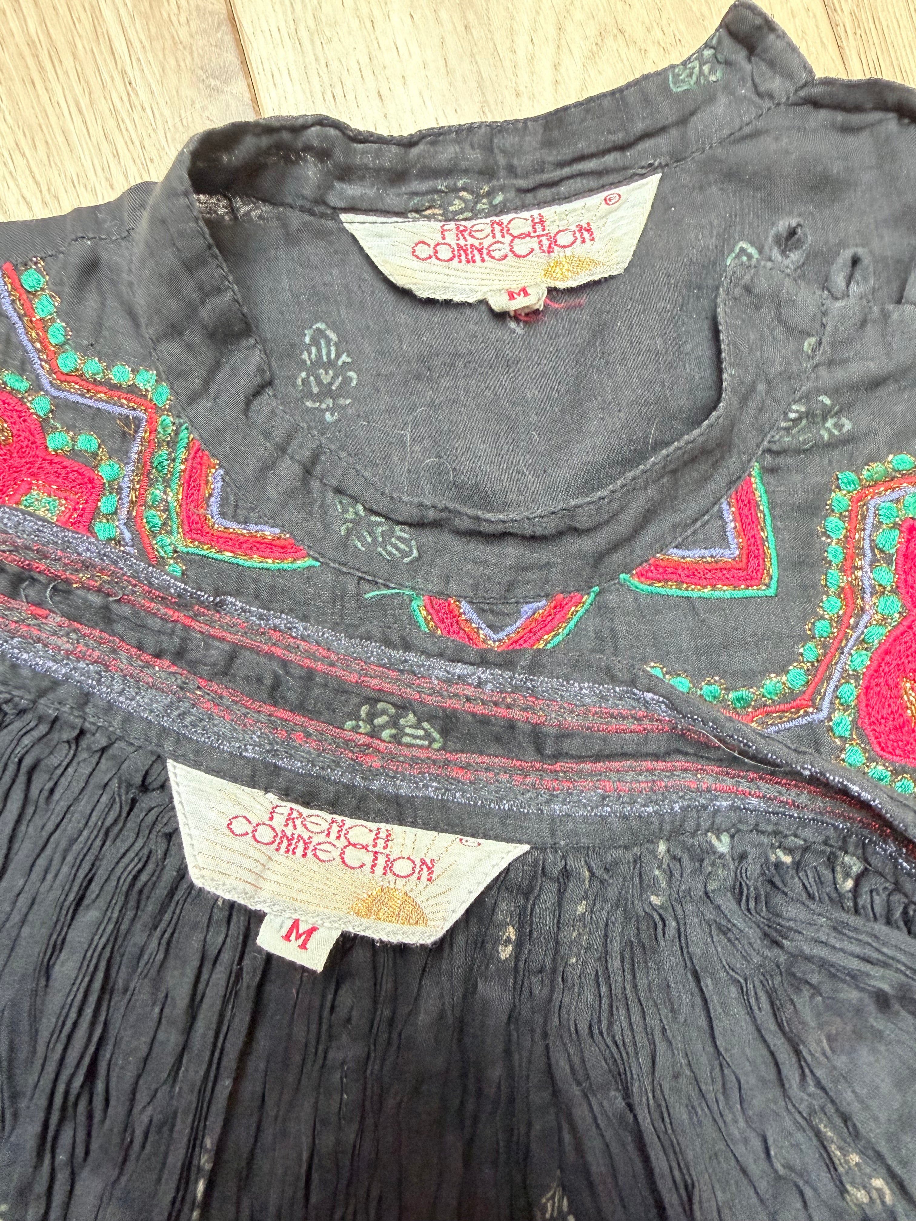 Rare 1970s French Connection Boho Embroidered Cotton Harem Two Piece