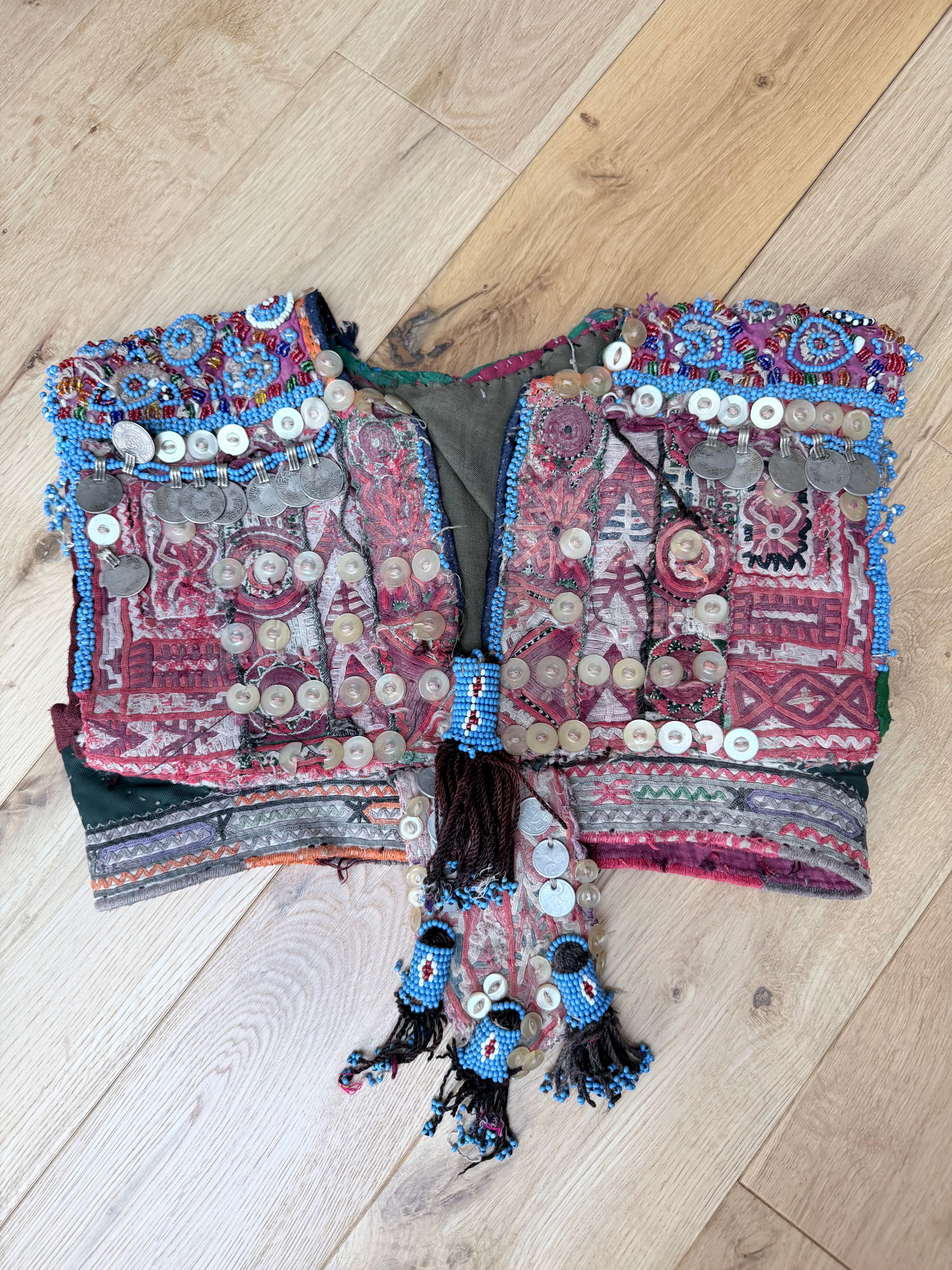 Rare Antique Afghan Embroidered Ceremonial Bridal Waistcoat