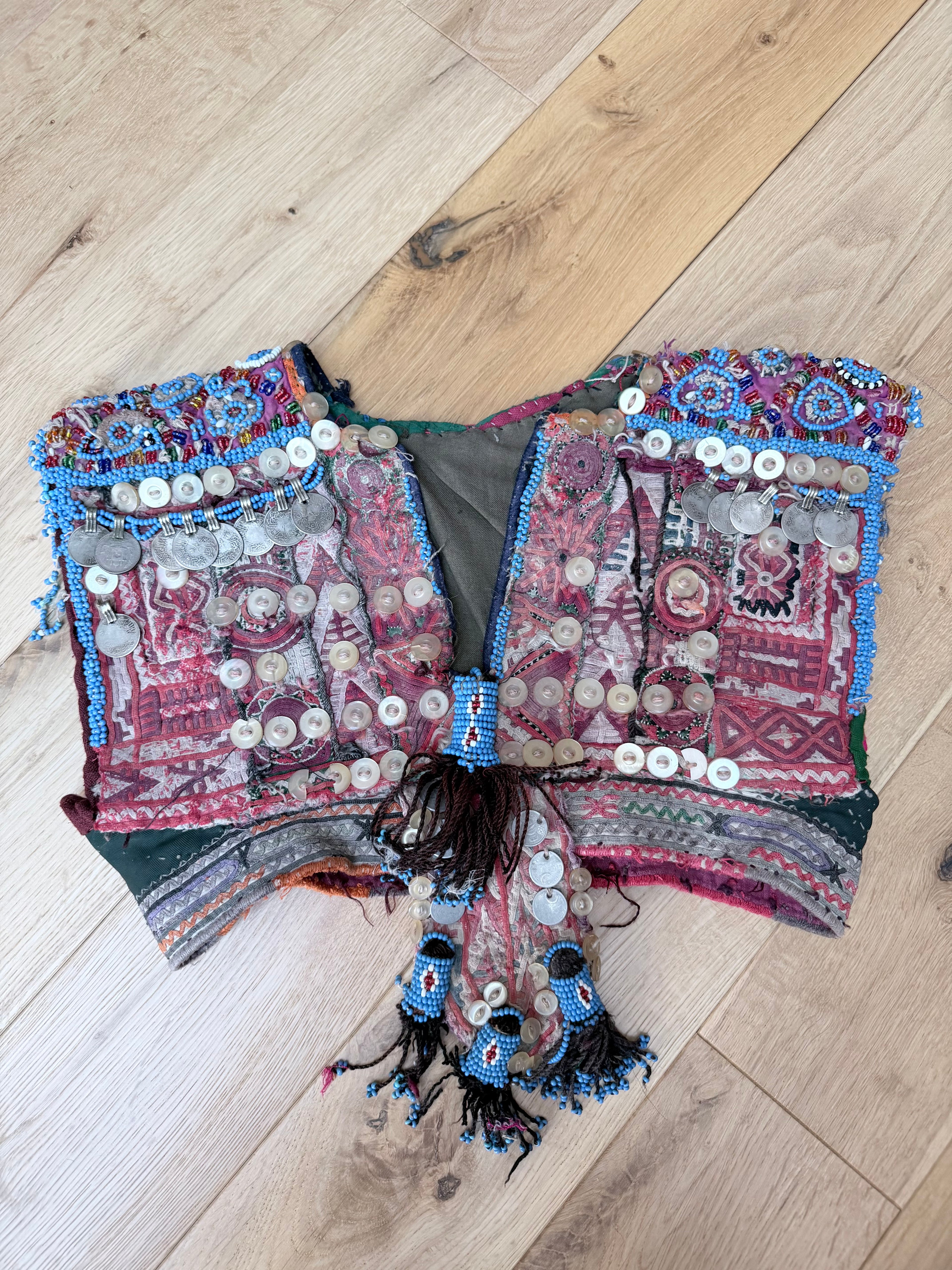 Rare Antique Afghan Embroidered Ceremonial Bridal Waistcoat