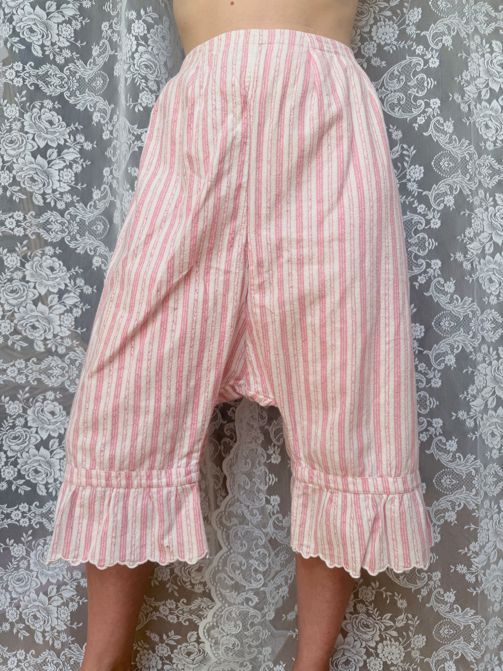 Rare Antique Brushed Cotton Pink Striped Bloomers