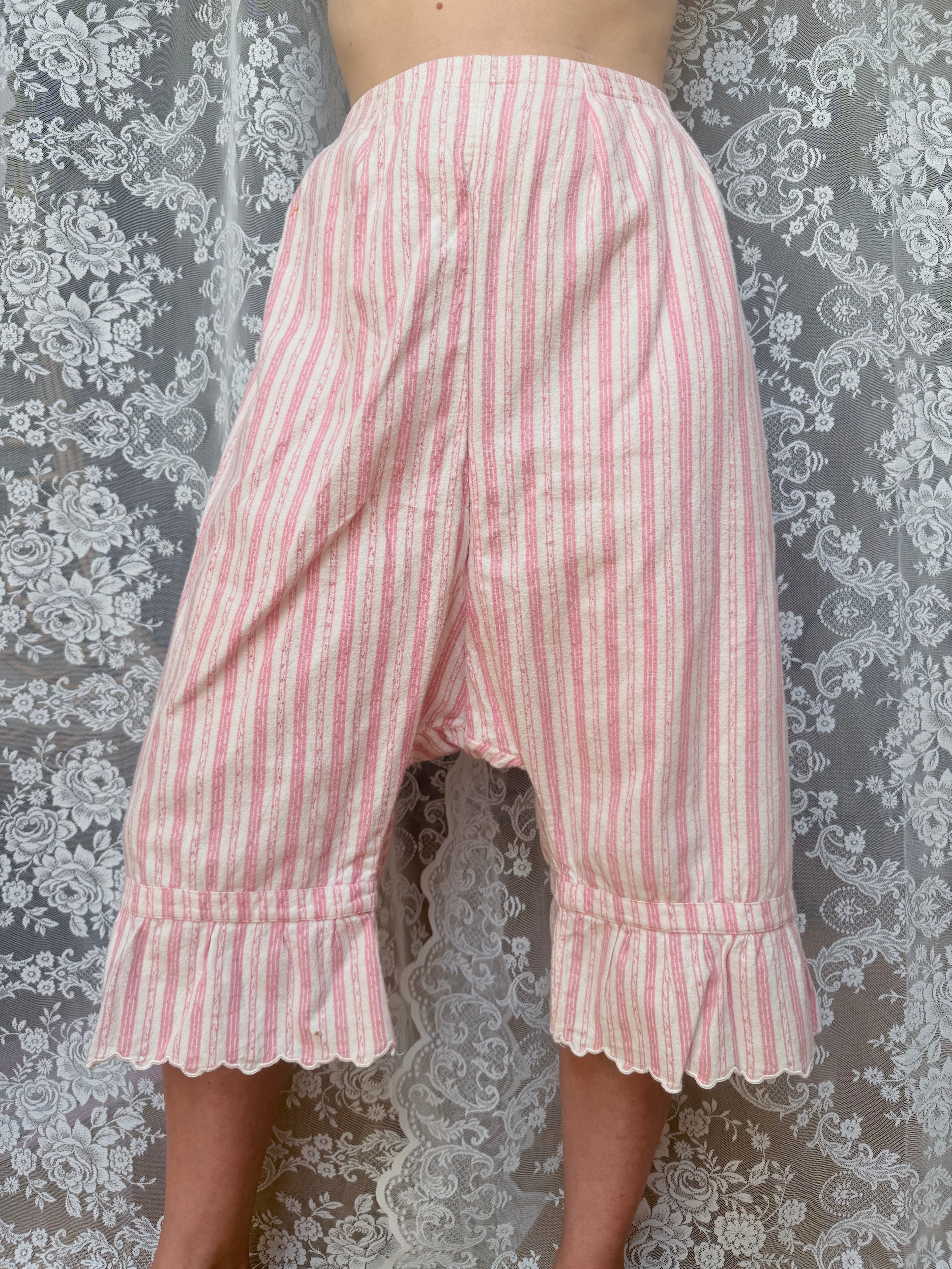 Rare Antique Brushed Cotton Pink Striped Bloomers