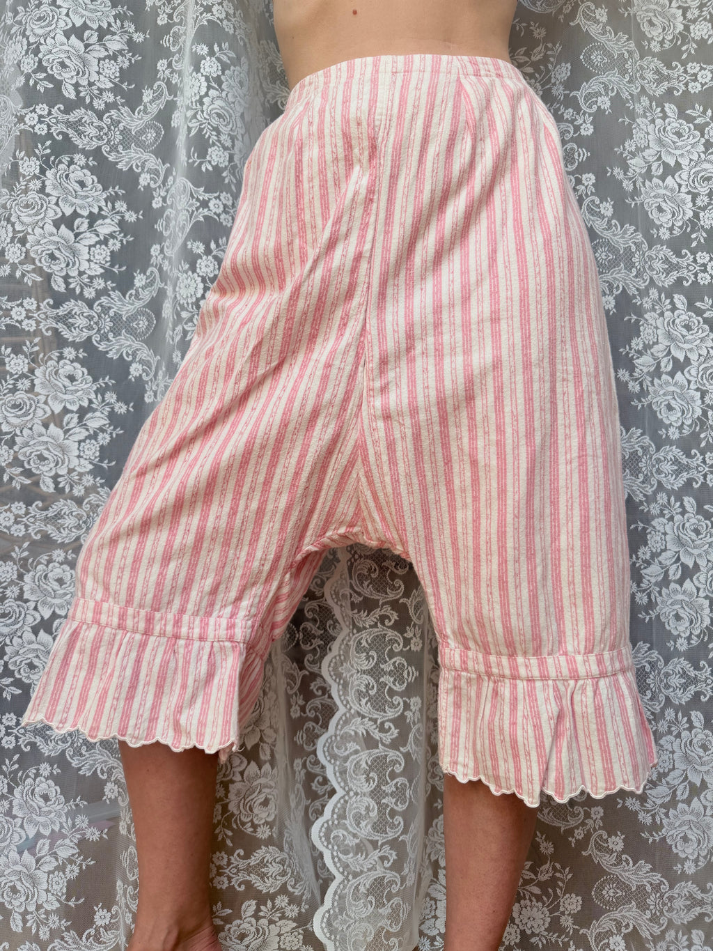 Rare Antique Brushed Cotton Pink Striped Bloomers