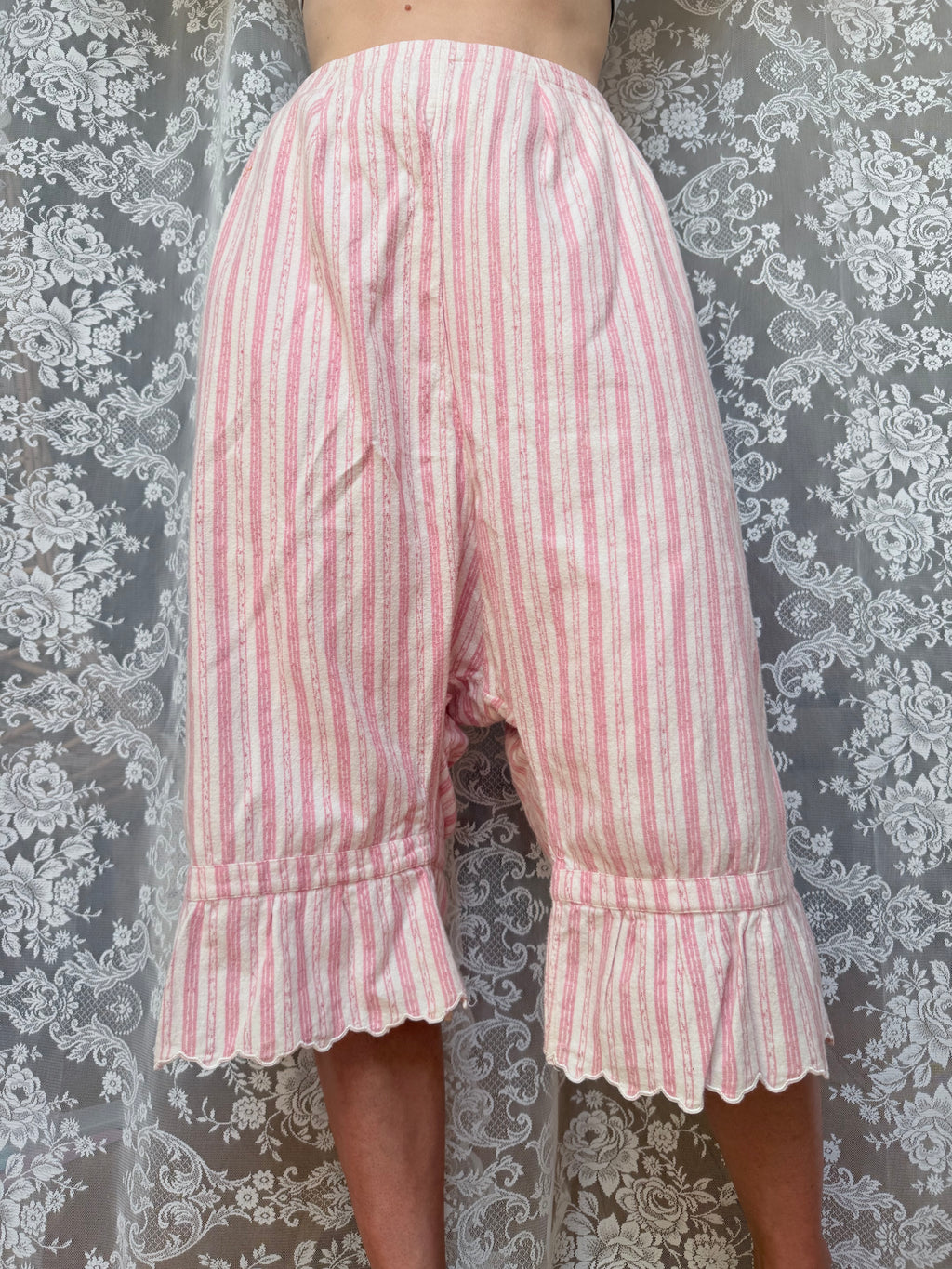 Rare Antique Brushed Cotton Pink Striped Bloomers