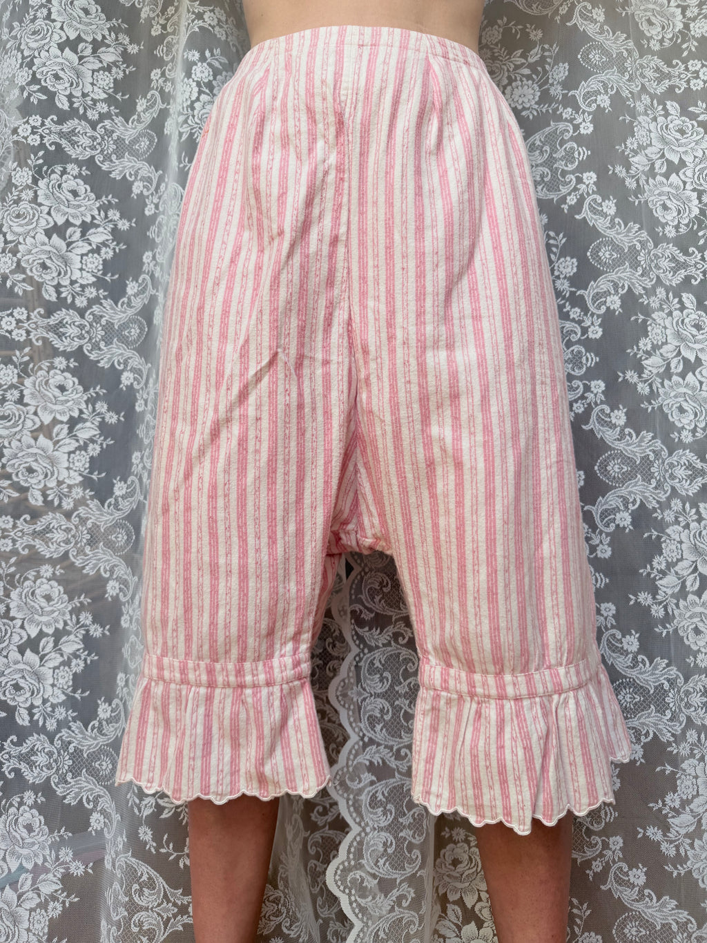Rare Antique Brushed Cotton Pink Striped Bloomers