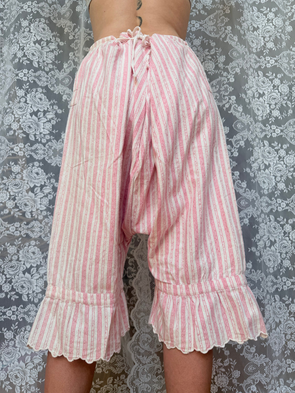 Rare Antique Brushed Cotton Pink Striped Bloomers