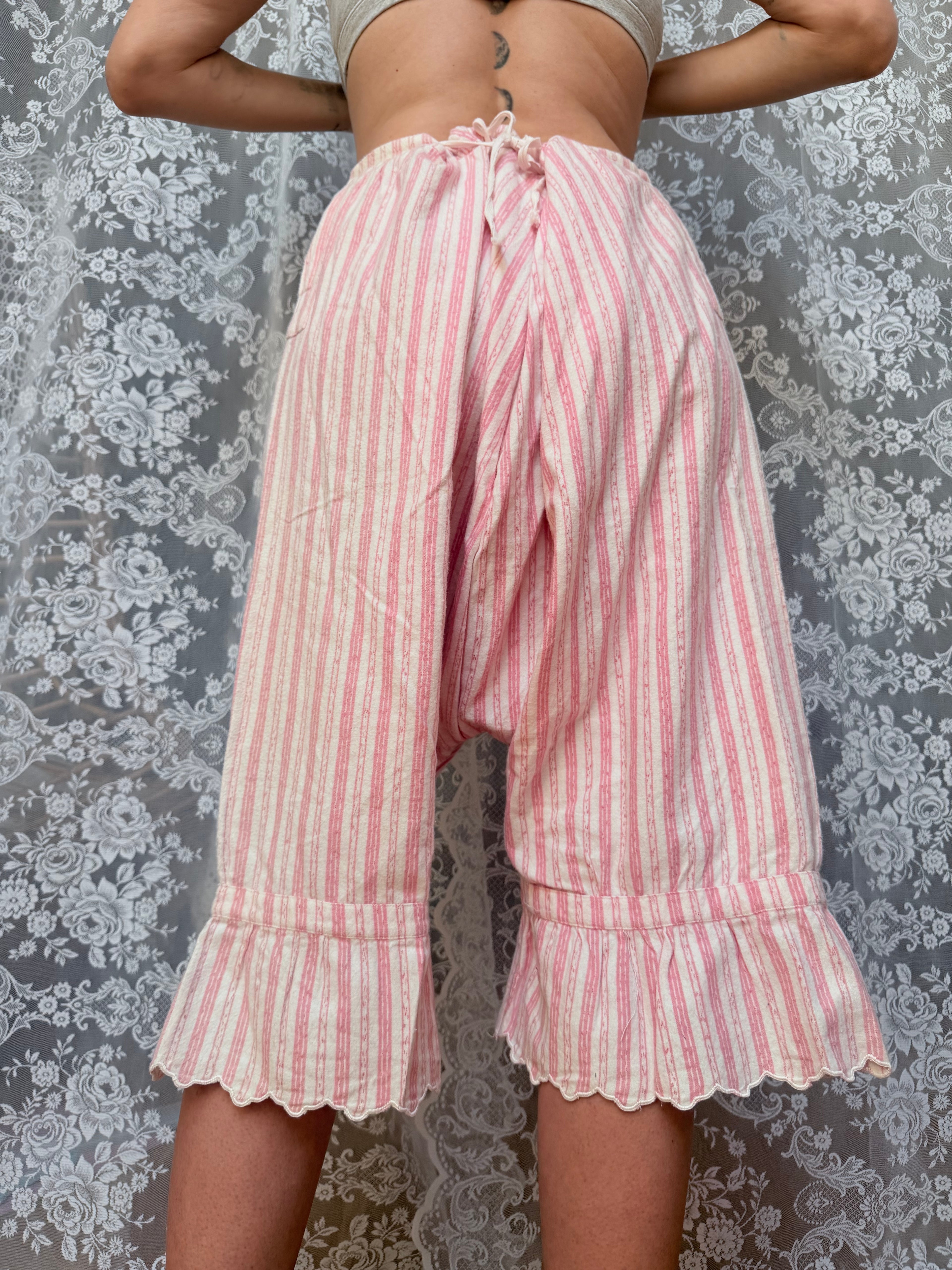 Rare Antique Brushed Cotton Pink Striped Bloomers