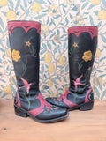 Vintage 1980s Mexican Leather Cowboy Boots | Beautiful Bird & Floral Applique
