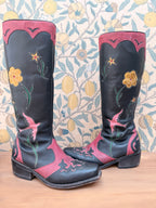 Vintage 1980s Mexican Leather Cowboy Boots | Beautiful Bird & Floral Applique