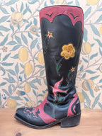 Vintage 1980s Mexican Leather Cowboy Boots | Beautiful Bird & Floral Applique
