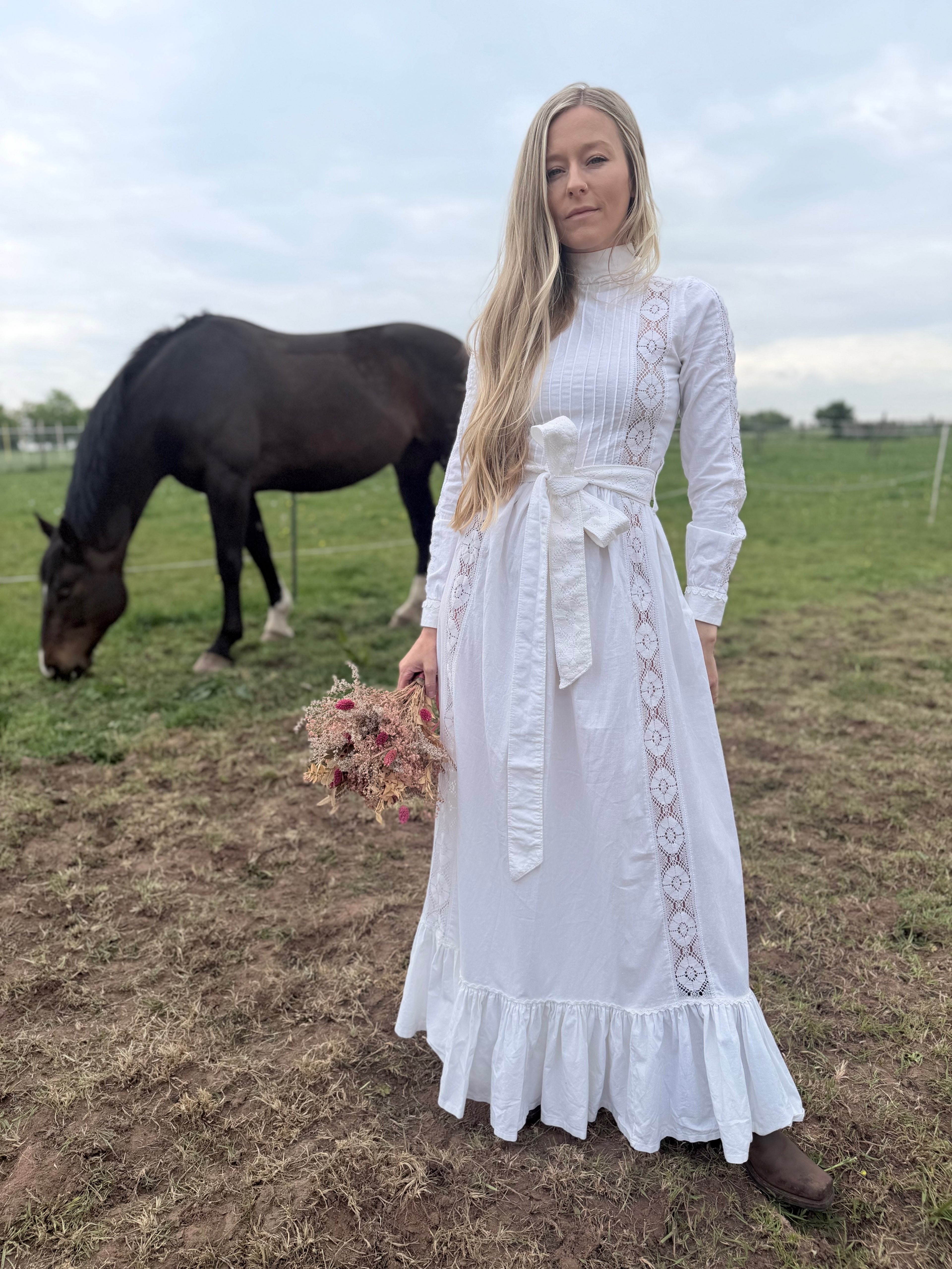 1970s Laura Ashley Edwardian Prairie Wedding Dress